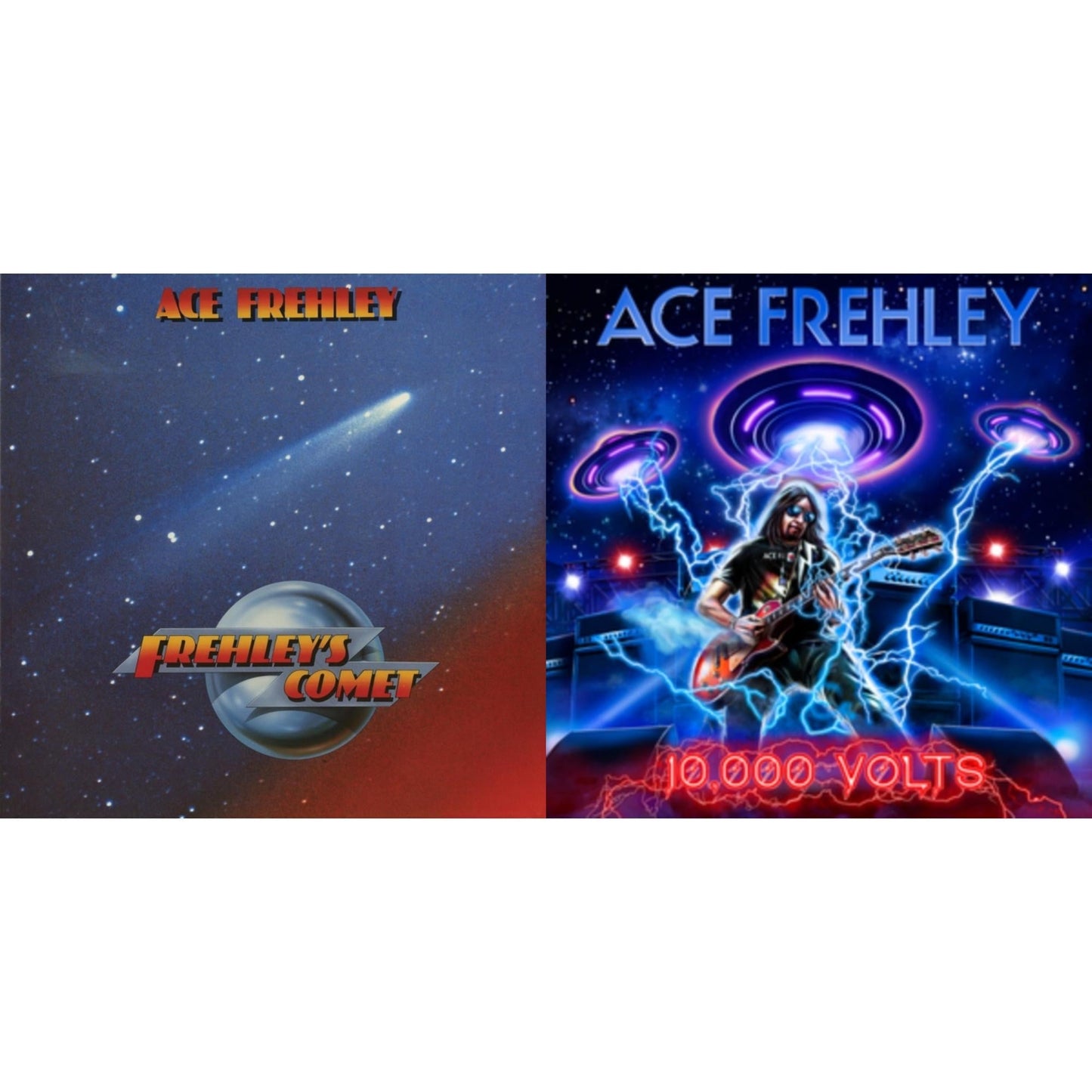 Ace Frehley - 10,000 Volts (Orange Tabby LP Vinyl) & Frehley's Comet (Red & Blue Hand Poured Effect LP Vinyl)