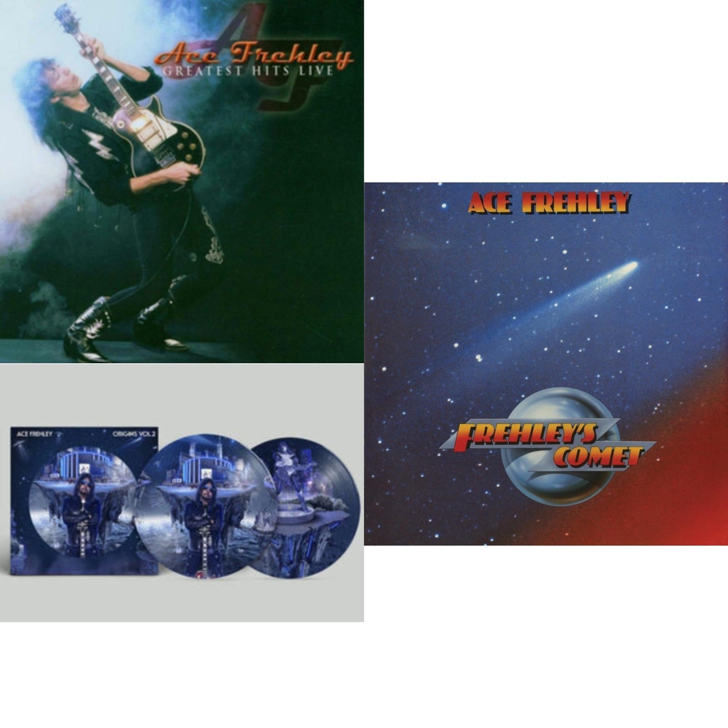 Ace Frehley - Greatest Hits Live & Origins: Vol. 2 (Picture Disc) & Frehley's Comet (Red & Blue Hand Poured Effect LP Vinyl)