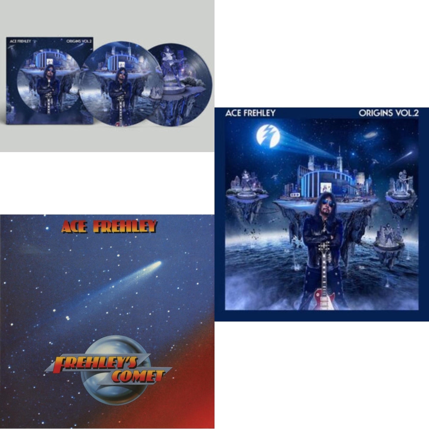 Ace Frehley - Origins Vol.2 (Blue & White LP Vinyl) & Origins: Vol. 2 (Picture Disc) & Frehley's Comet (Red & Blue Hand Poured Effect LP Vinyl)