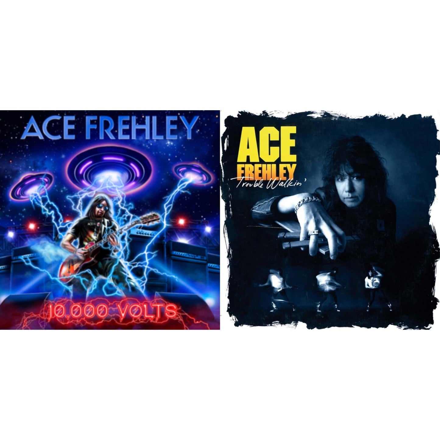 Ace Frehley - 10,000 Volts (Edge Only Splatter/Metal Gym Locker/Red Splatter LP Vinyl) & Trouble Walkin (Oxblood Red Hide Your Heart Swirl LP Vinyl)