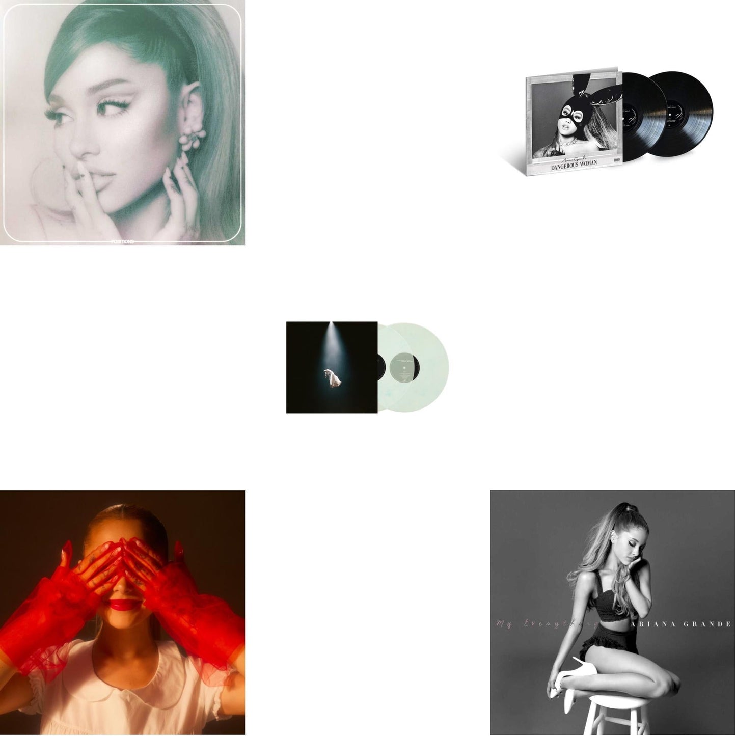 Ariana Grande - Positions (Coke Bottle Clear LP Vinyl) & Eternal Sunshine (X) (Ruby LP Vinyl) & Eternal Sunshine Deluxe: Brighter Days Ahead (X) (Translucent Marble Vinyl/2LP) & Dangerous Woman (2LP) & My Everything