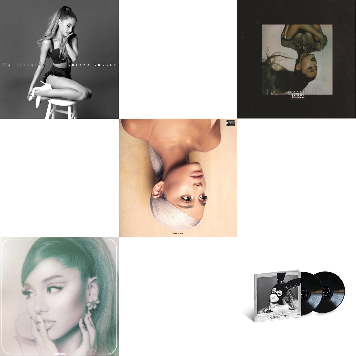 Ariana Grande - Positions (Coke Bottle Clear LP Vinyl) & Sweetener (X) (2LP) & Thank U, Next & Dangerous Woman (2LP) & My Everything