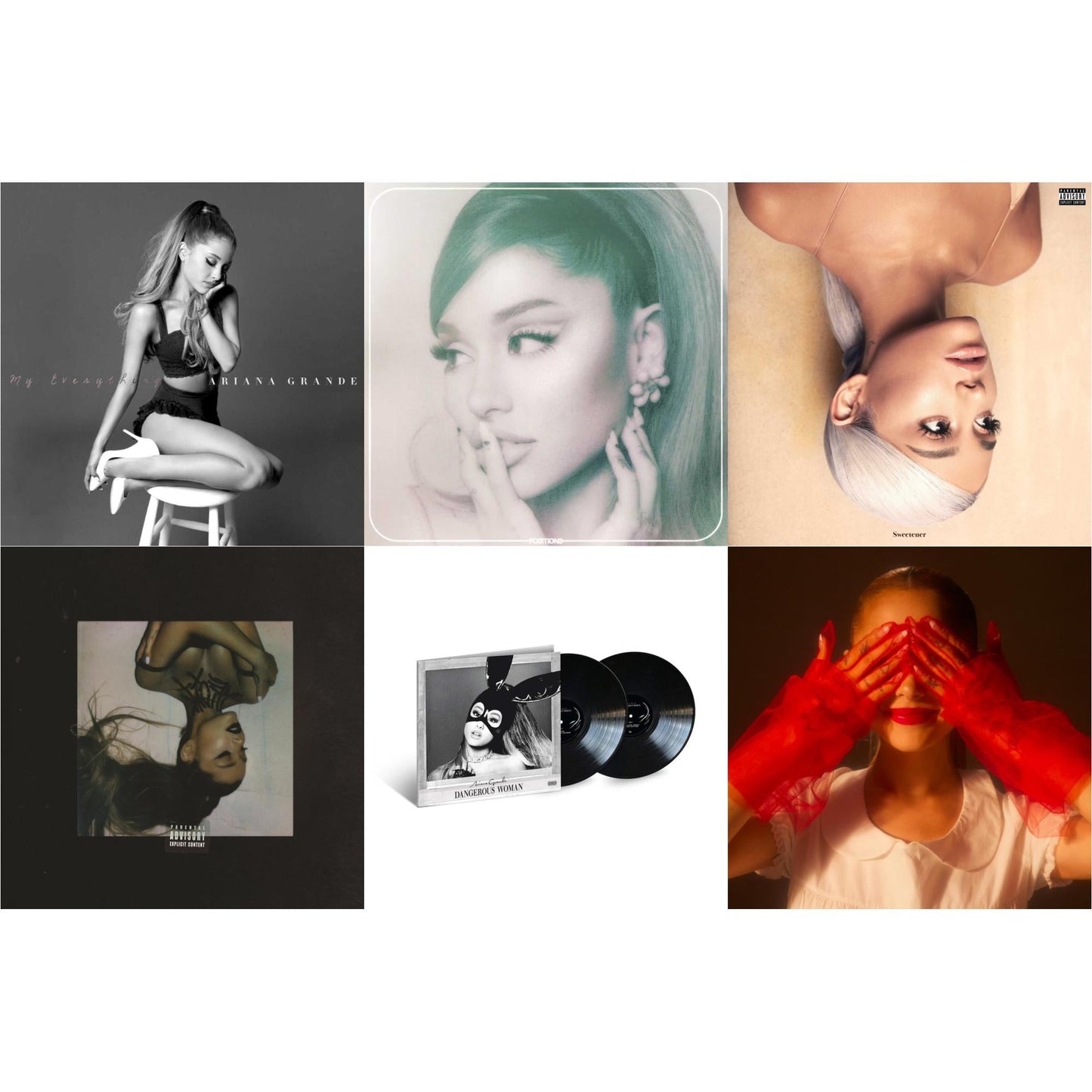 Ariana Grande - Positions (Coke Bottle Clear LP Vinyl) & Eternal Sunshine (X) (Ruby LP Vinyl) & Sweetener (X) (2LP) & Thank U, Next & Dangerous Woman (2LP) & My Everything