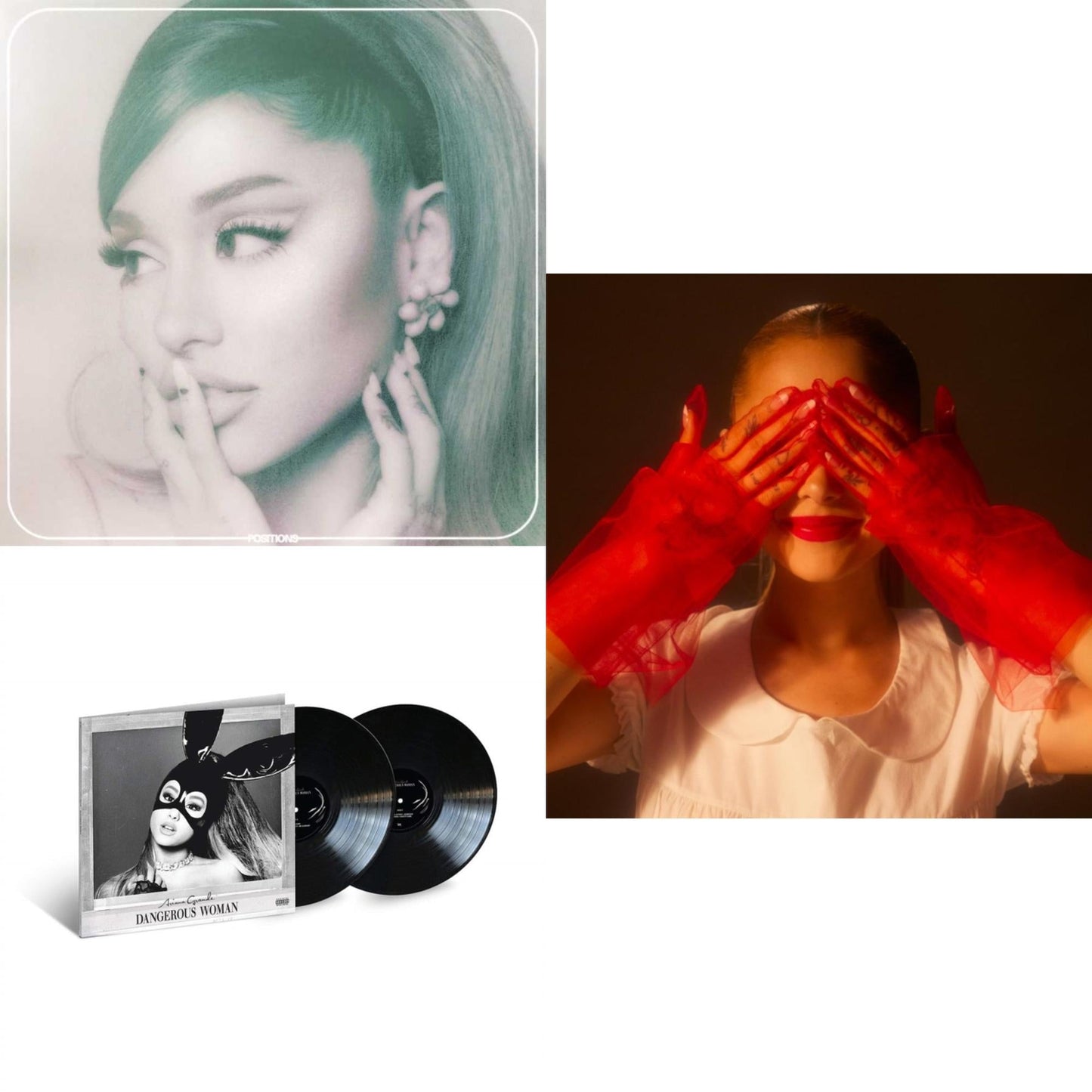 Ariana Grande - Positions (Coke Bottle Clear LP Vinyl) & Dangerous Woman (2LP) & Eternal Sunshine (X) (Ruby LP Vinyl)