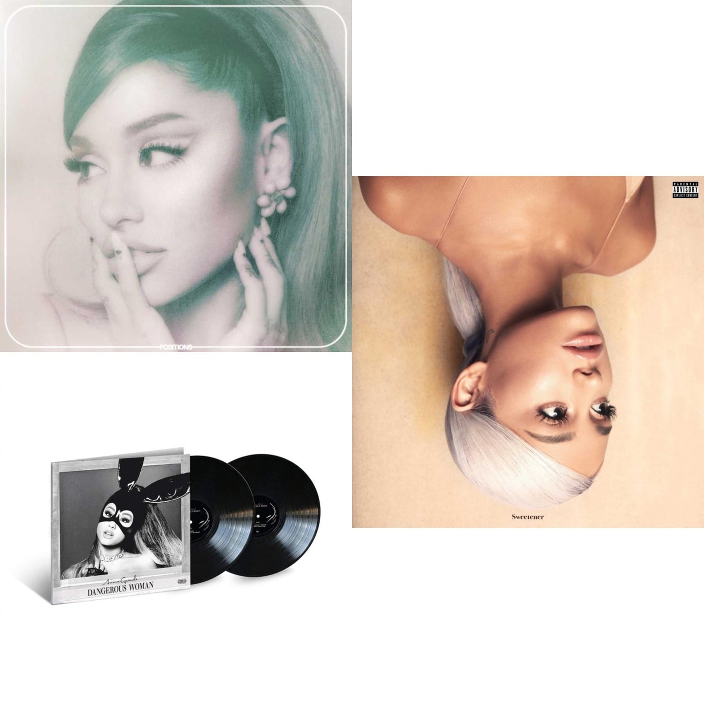 Ariana Grande - Positions (Coke Bottle Clear LP Vinyl) & Sweetener (X) (2LP) & Dangerous Woman (2LP)