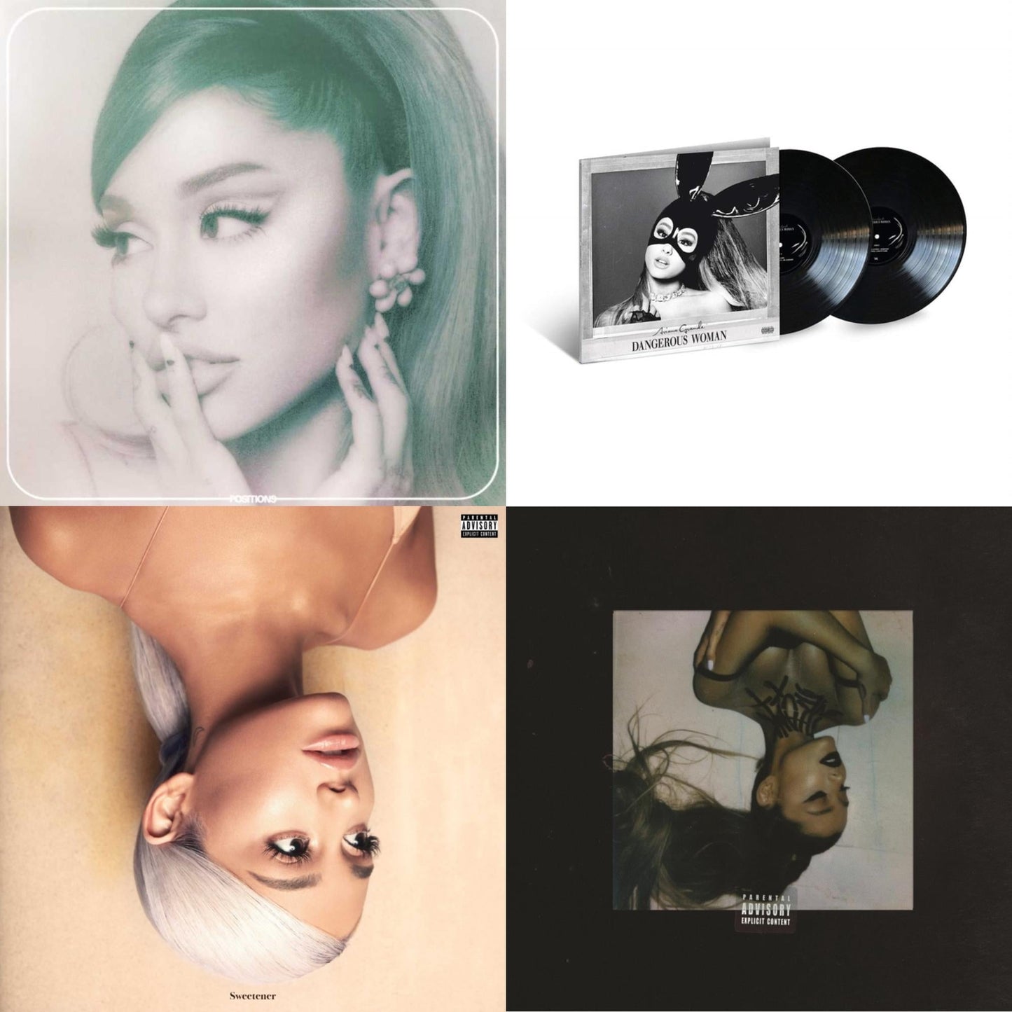 Ariana Grande - Positions (Coke Bottle Clear LP Vinyl) & Sweetener (X) (2LP) & Thank U, Next & Dangerous Woman (2LP)