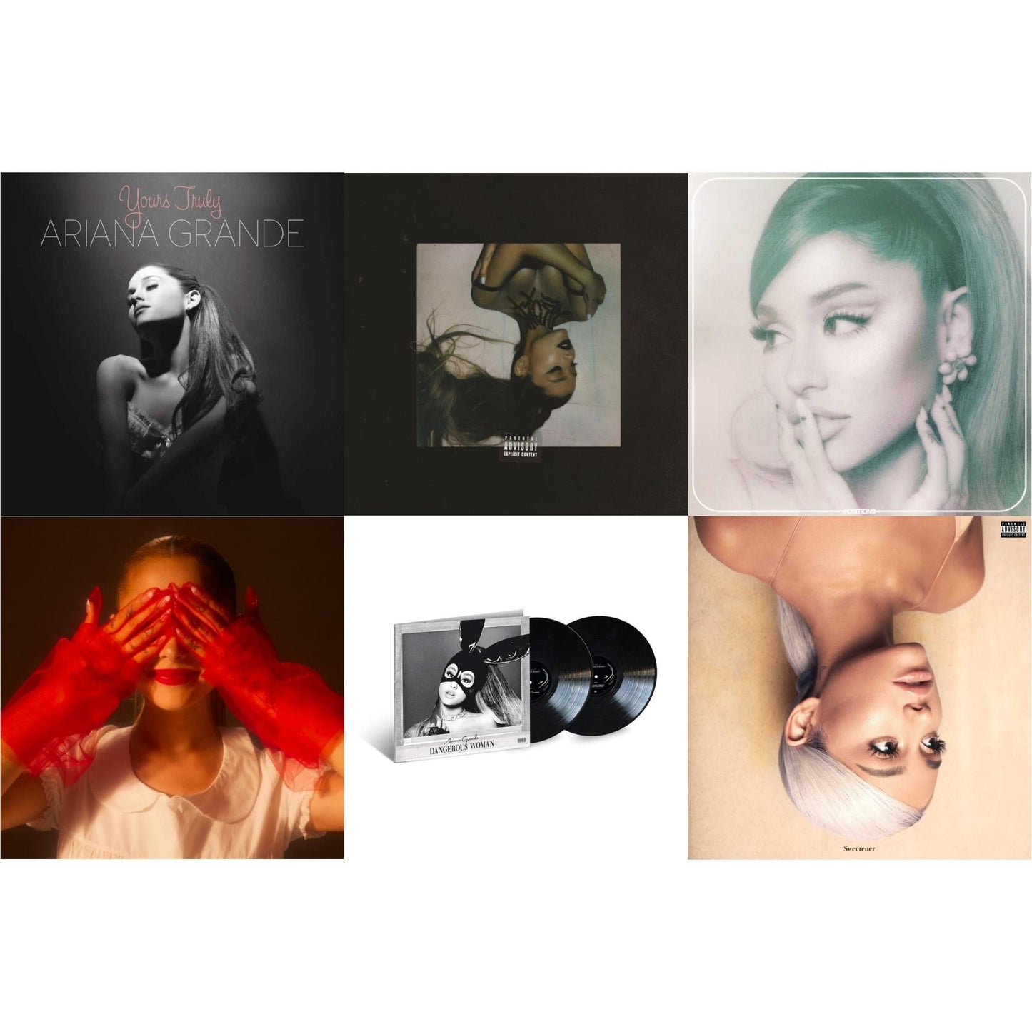 Ariana Grande - Positions (Coke Bottle Clear LP Vinyl) & Eternal Sunshine (X) (Ruby LP Vinyl) & Sweetener (X) (2LP) & Thank U, Next & Dangerous Woman (2LP) & Yours Truly (180G)