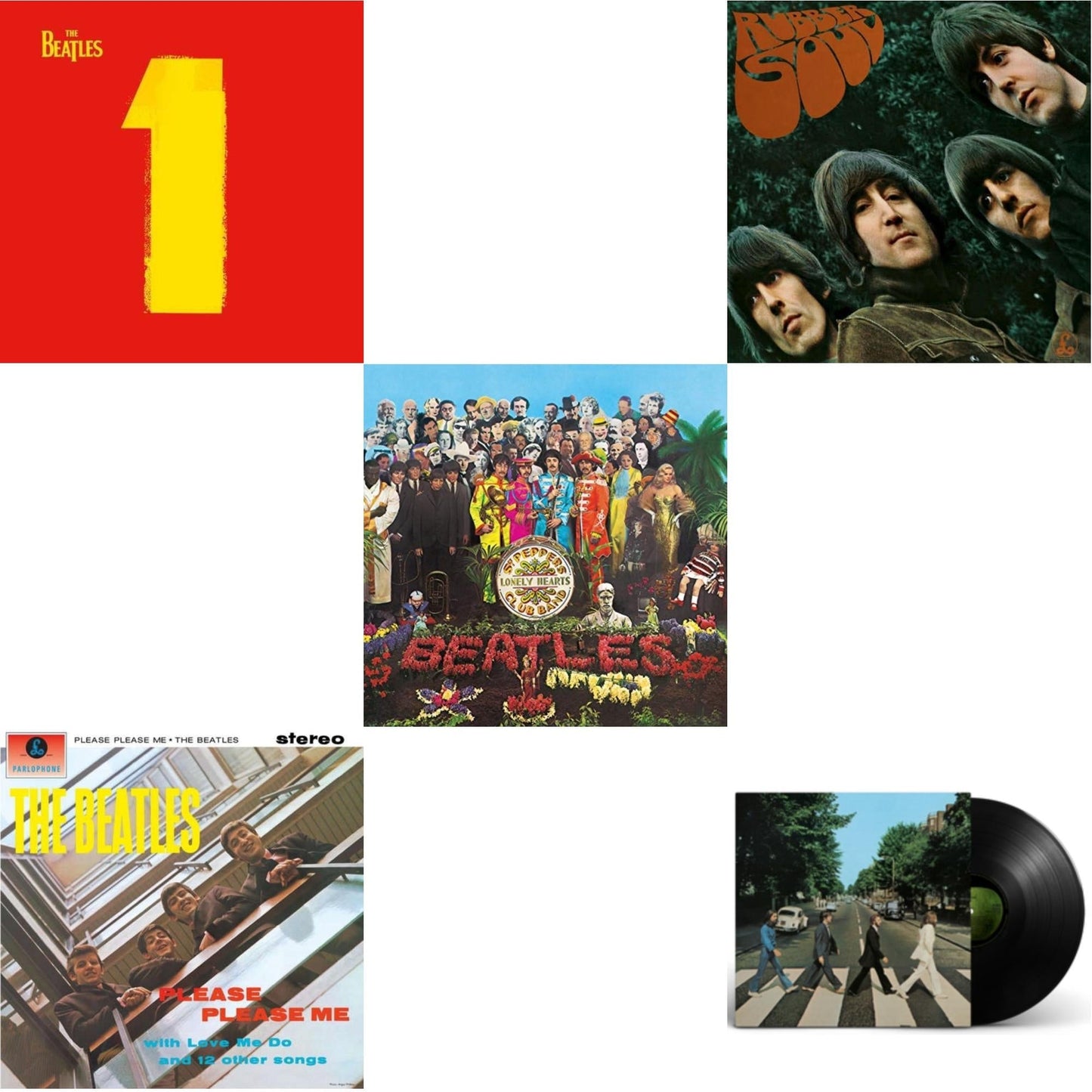 Beatles - Please Please Me & Rubber Soul & 1 (2015 Reissue) & Sgt. Pepper's Lonely Hearts Club Band (2017 Stereo Mix/180G/Original Stencils) & Abbey Road Anniversary - LP Vinyl Bundle