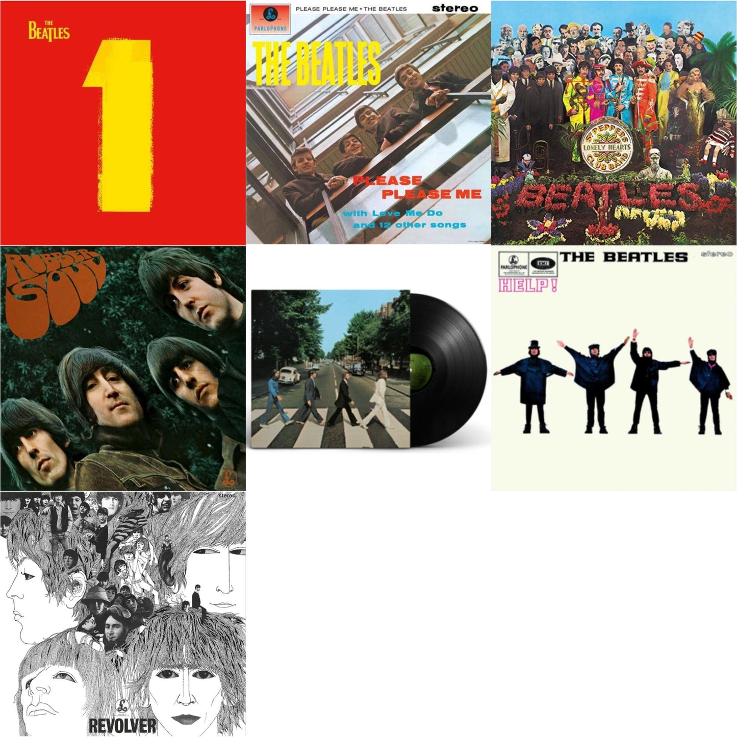 Beatles - Help & Please Please Me & Rubber Soul & Revolver Special Edition & 1 (2015 Reissue) & Sgt. Pepper's Lonely Hearts Club Band (2017 Stereo Mix/180G/Original Stencils) & Abbey Road Anniversary - LP Vinyl Bundle