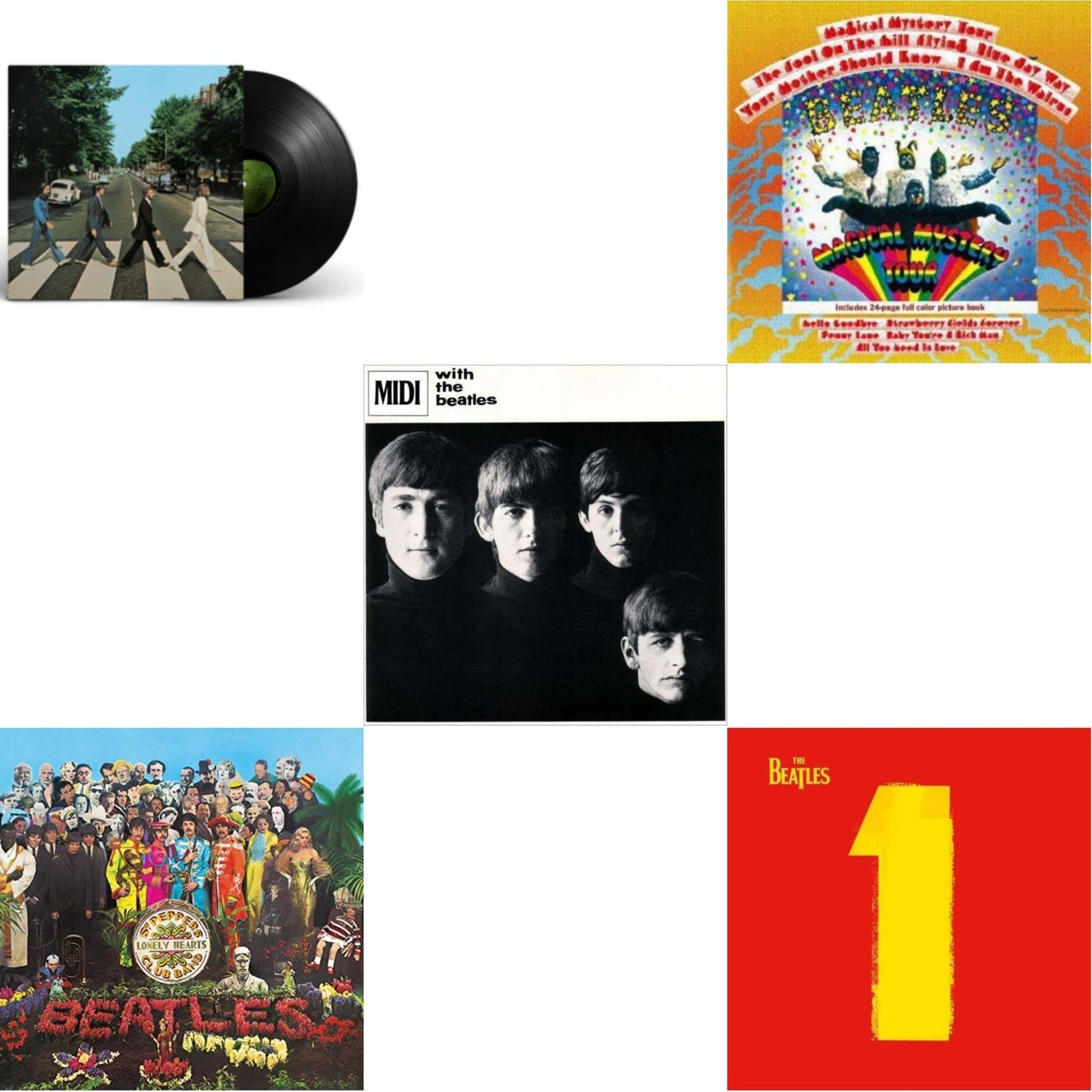 Beatles - With The Beatles & Magical Mystery Tour & 1 (2015 Reissue) & Sgt. Pepper's Lonely Hearts Club Band (2017 Stereo Mix/180G/Original Stencils) & Abbey Road Anniversary - LP Vinyl Bundle