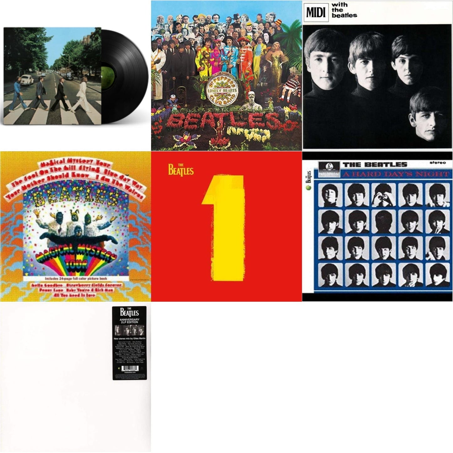 Beatles - Hard Day's Night & With The Beatles & Magical Mystery Tour & 1 (2015 Reissue) & Sgt. Pepper's Lonely Hearts Club Band (2017 Stereo Mix/180G/Original Stencils) & Beatles (The White Album) (2 LP) & Abbey Road Anniversary