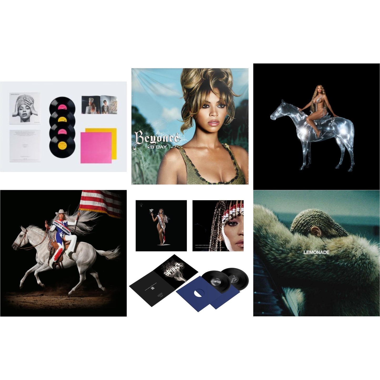 Beyonce - Homecoming: The Live Album (4LP/Slipcase Jacket/Booklet) & B'day (2LP/180G) & Renaissance (X) (180G/2LP) & Cowboy Carter (X) (2LP/180G) & Cowboy Carter (X) (2LP/180G/Bead Face) & Lemonade (Limited 180G Yellow LP Vinyl/Dl Card Includes Audio