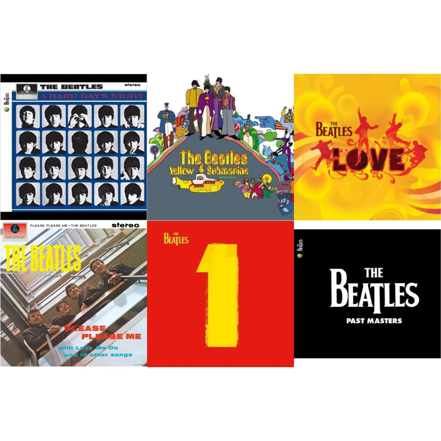 Beatles - Hard Day's Night & Please Please Me & Yellow Submarine & Past Masters 1 & 2 & Love & 1 (2015 Reissue) - LP Vinyl Bundle