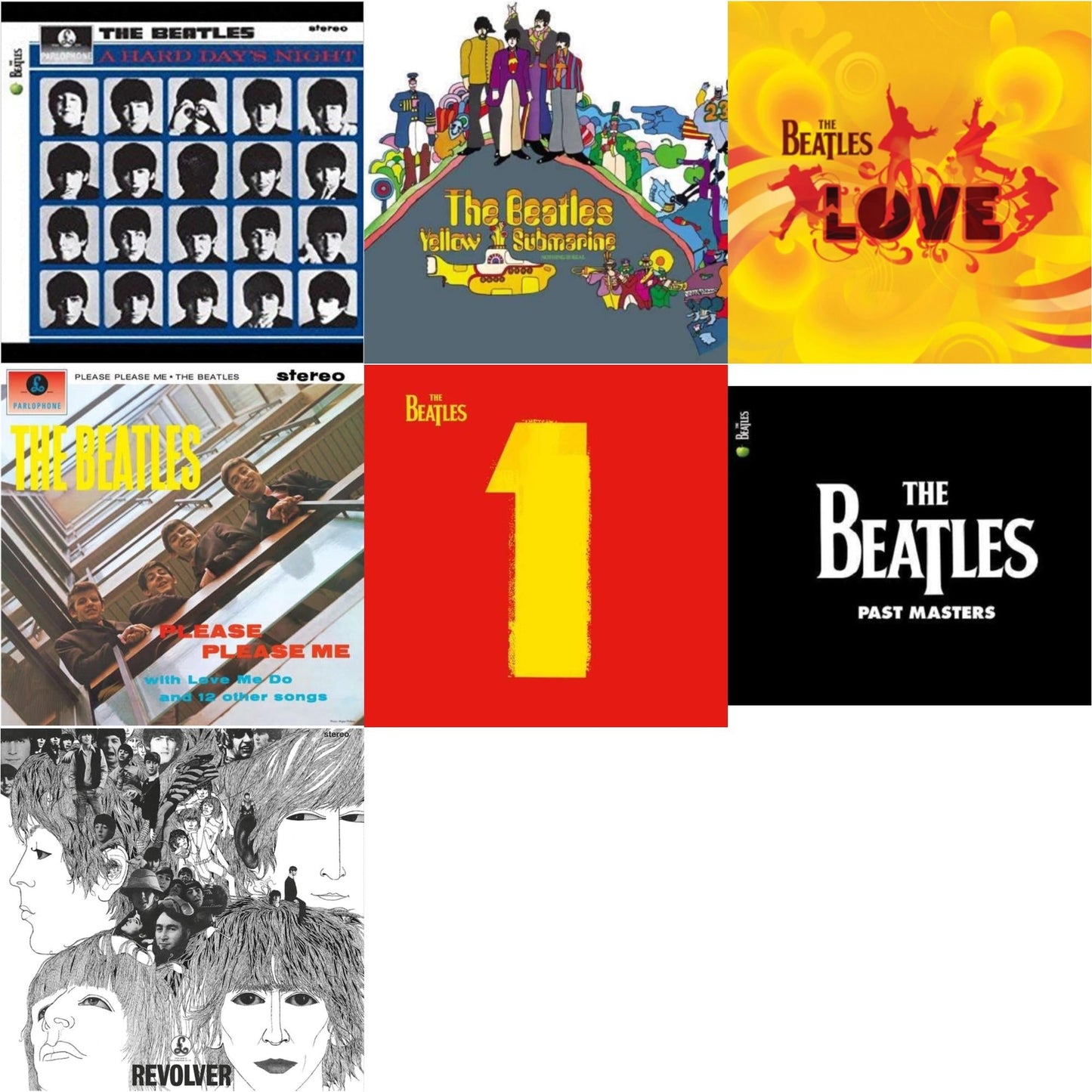Beatles - Hard Day's Night & Please Please Me & Yellow Submarine & Past Masters 1 & 2 & Revolver Special Edition & Love & 1 (2015 Reissue) - LP Vinyl Bundle