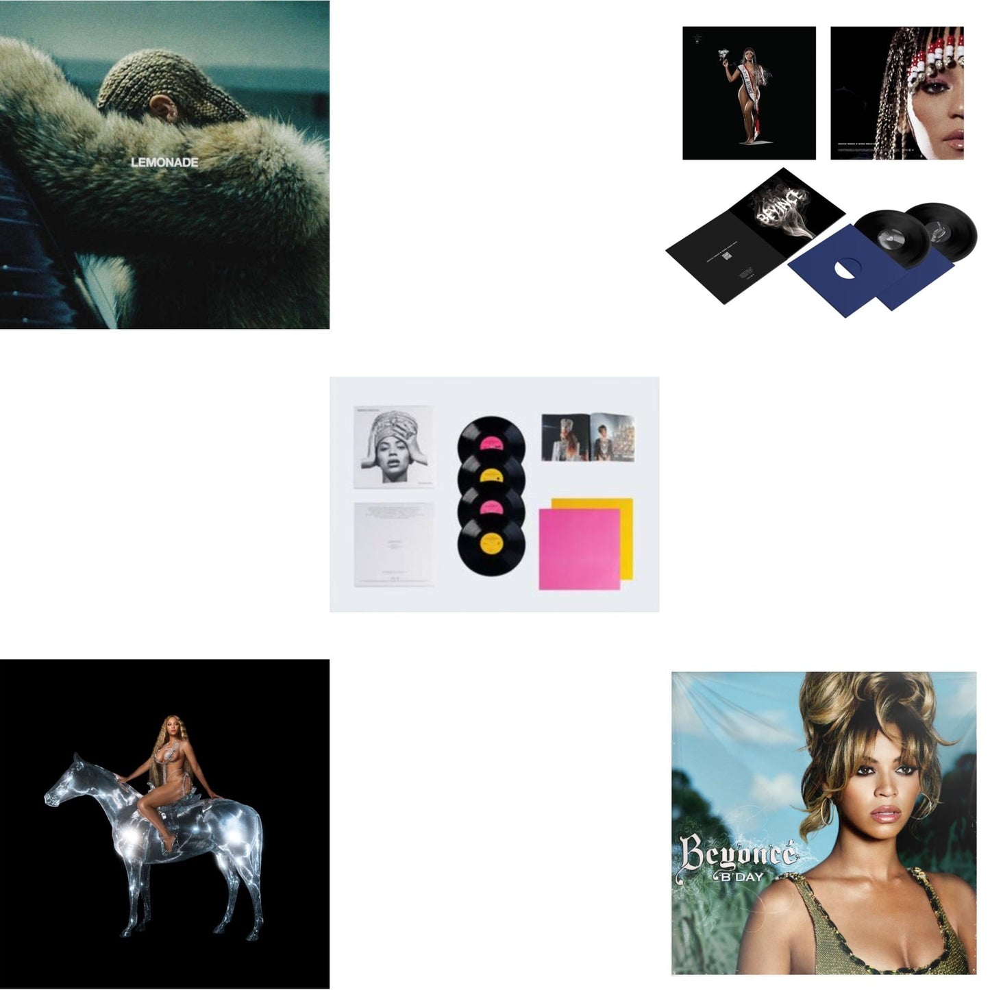 Beyonce - Homecoming: The Live Album (4LP/Slipcase Jacket/Booklet) & Renaissance (X) (180G/2LP) & Cowboy Carter (X) (2LP/180G/Bead Face) & B'day (2LP/180G) & Lemonade (Limited 180G Yellow LP Vinyl/Dl Card Includes Audio & Video)