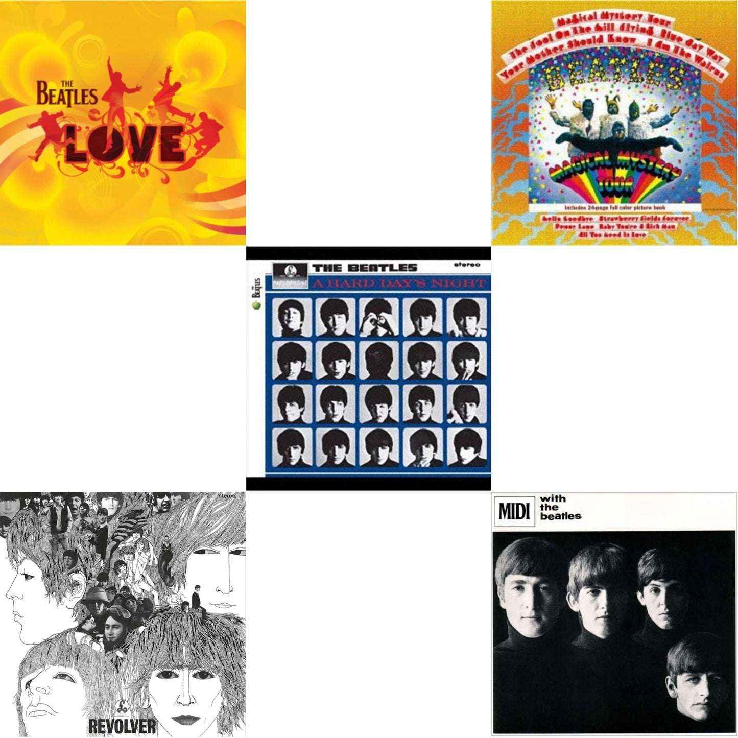 Beatles - Hard Day's Night & With The Beatles & Magical Mystery Tour & Revolver Special Edition & Love - LP Vinyl Bundle