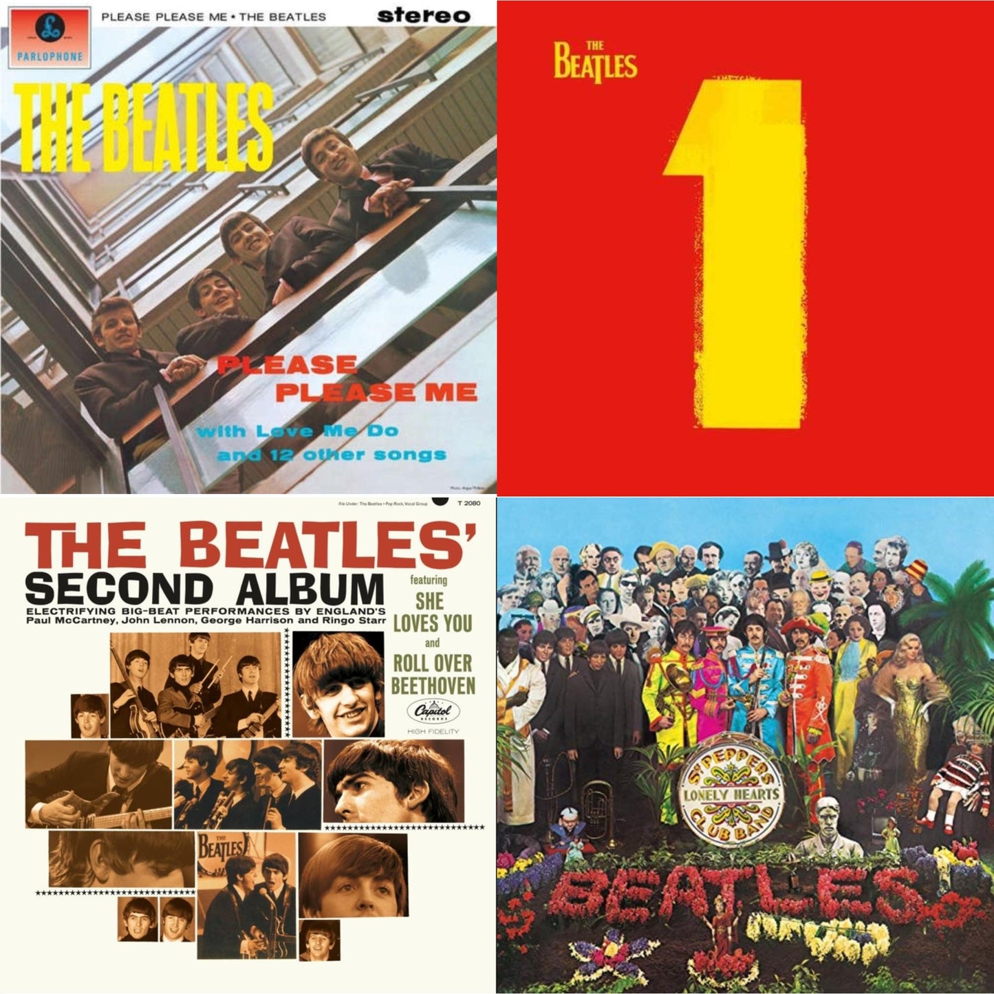 Beatles - Please Please Me & Beatles Second Album & 1 (2015 Reissue) & Sgt. Pepper's Lonely Hearts Club Band (2017 Stereo Mix/180G/Original Stencils) - LP Vinyl Bundle