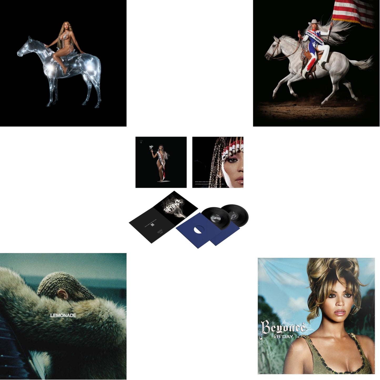 Beyonce - Renaissance (X) (180G/2LP) & Lemonade (Limited 180G Yellow LP Vinyl/Dl Card Includes Audio & Video) & Cowboy Carter (X) (2LP/180G/Bead Face) & Cowboy Carter (X) (2LP/180G) & B'day (2LP/180G)