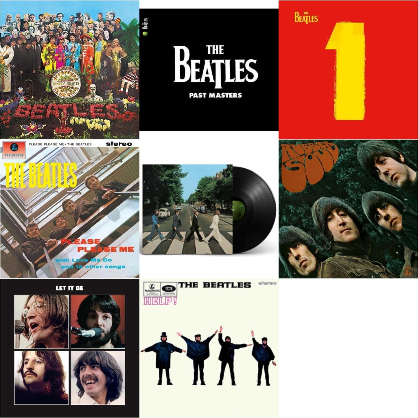 Beatles - Sgt. Pepper's Lonely Hearts Club Band (2017 Stereo Mix/180G/Original Stencils) & Past Masters 1 & 2 & 1 (2015 Reissue) & Please Please Me & Abbey Road Anniversary & Rubber Soul & Let It Be Special Edition & Help - LP Vinyl Bundle