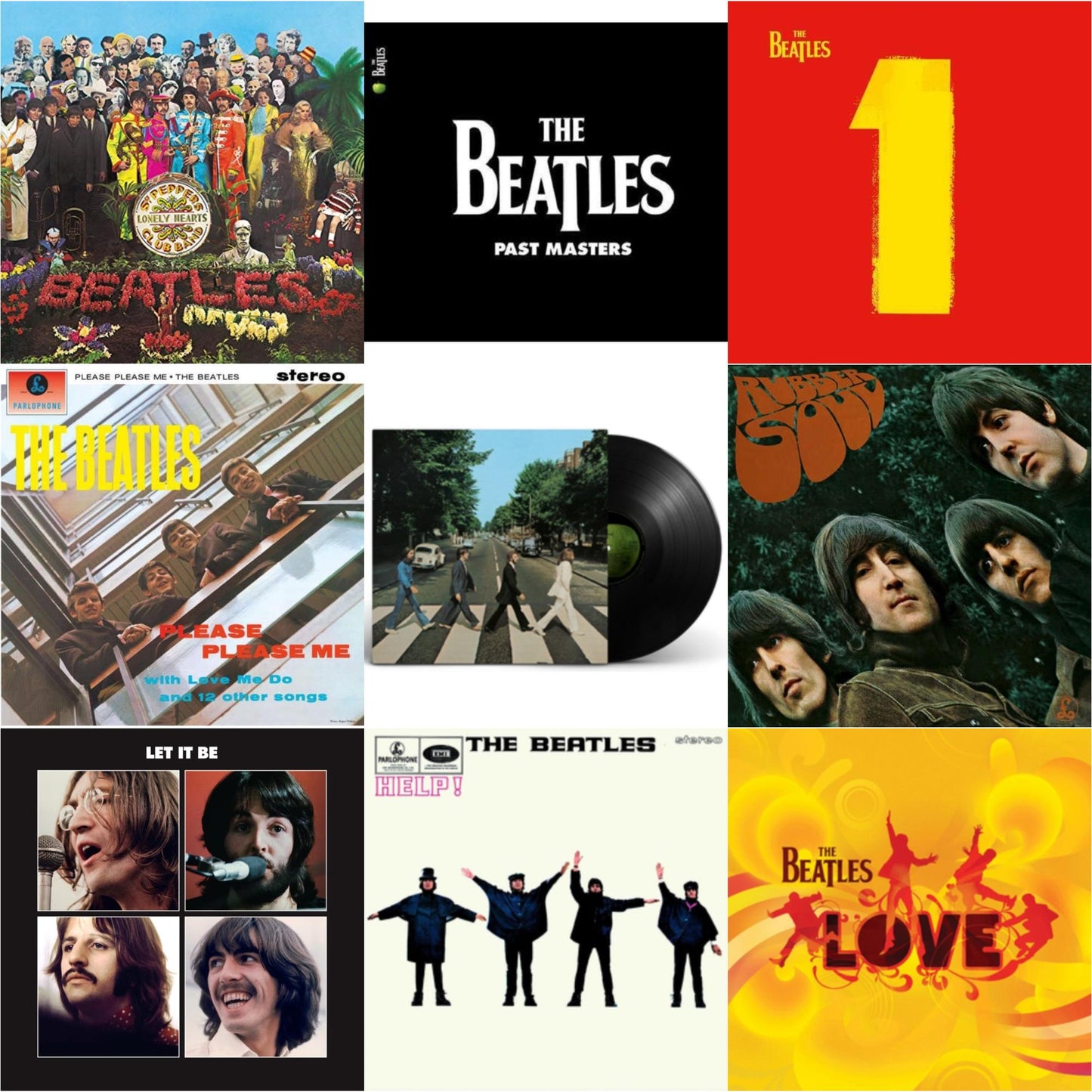Beatles - Sgt. Pepper's Lonely Hearts Club Band (2017 Stereo Mix/180G/Original Stencils) & Past Masters 1 & 2 & 1 (2015 Reissue) & Please Please Me & Abbey Road Anniversary & Rubber Soul & Let It Be Special Edition & Help & Love - LP Vinyl Bundle