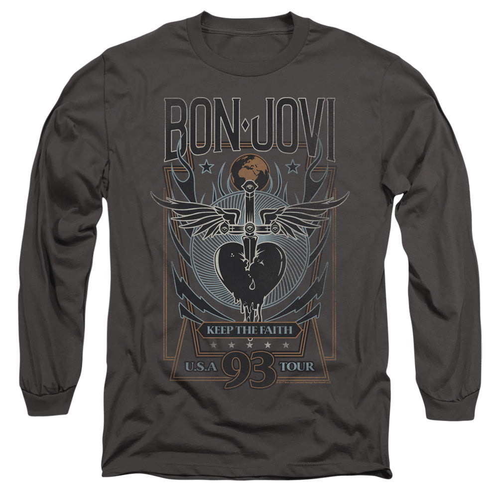 Bon Jovi Keep The Faith Mens Long Sleeve Shirt Charcoal Officially Licensed