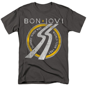 Bon Jovi Slippery When Wet World Tour Mens T Shirt Charcoal