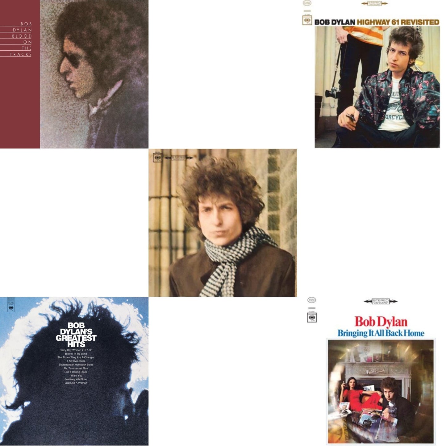 Bob Dylan - Blood On The Tracks (150G/Dl Insert) & Bringing It All Back Home & Highway 61 Revisited & Blonde On Blonde & Greatest Hits (150G/Dl Card) - LP Vinyl Bundle