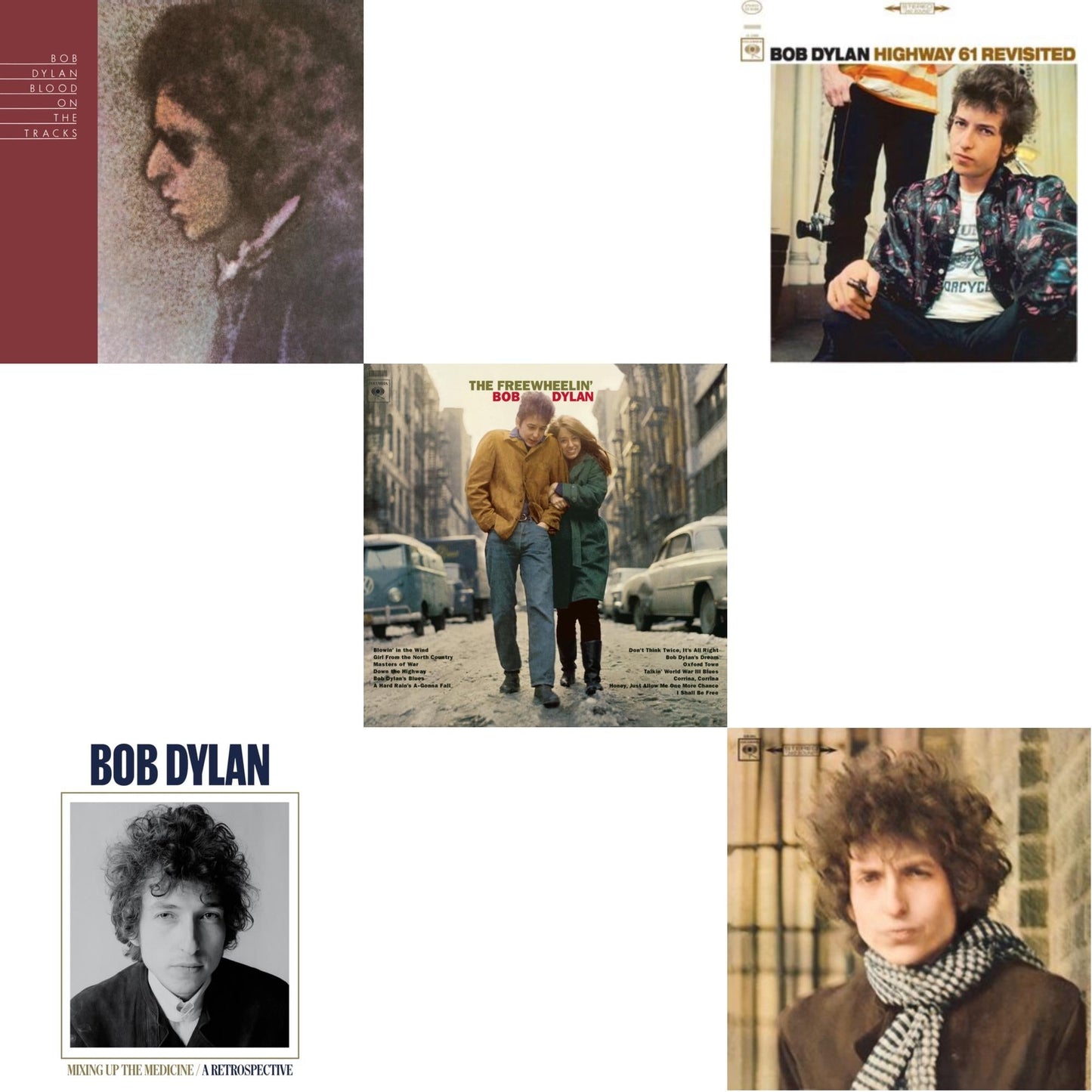 Bob Dylan - Blood On The Tracks (150G/Dl Insert) & Highway 61 Revisited & Blonde On Blonde & Mixing Up The Medicine & Freewheelin Bob Dylan (140G/Dl Code) - LP Vinyl Bundle