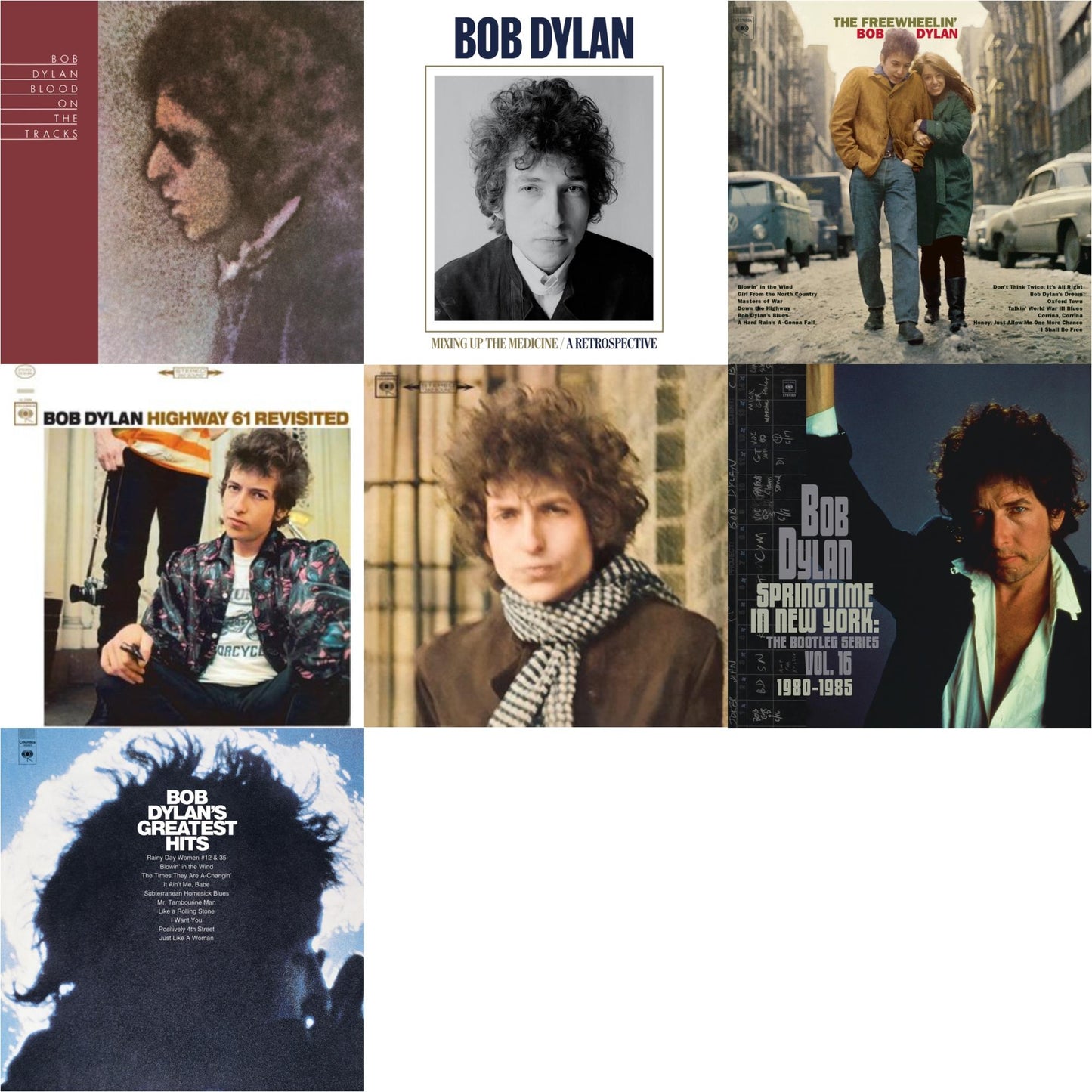 Bob Dylan - Blood On The Tracks (150G/Dl Insert) & Springtime In New York: The Bootleg Series Vol. 16 (1980-1985) (2LP) & Highway 61 Revisited & Blonde On Blonde & Mixing Up The Medicine & Freewheelin Bob Dylan (140G/Dl Code) & Greatest Hits (150G/Dl