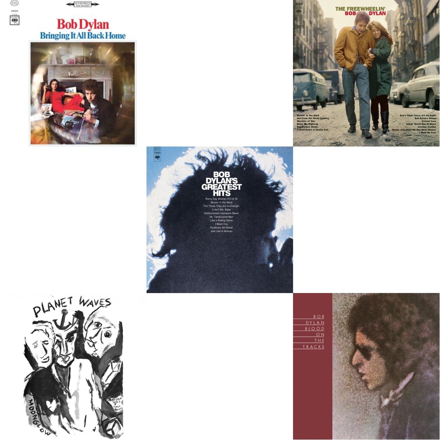 Bob Dylan - Planet Waves (150G LP Vinyl/Dl) & Blood On The Tracks (150G/Dl Insert) & Bringing It All Back Home & Freewheelin Bob Dylan (140G/Dl Code) & Greatest Hits (150G/Dl Card)