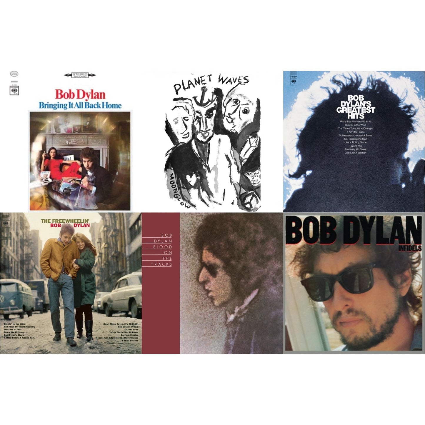 Bob Dylan - Infidels (150G/Dl Insert) & Planet Waves (150G LP Vinyl/Dl) & Blood On The Tracks (150G/Dl Insert) & Bringing It All Back Home & Freewheelin Bob Dylan (140G/Dl Code) & Greatest Hits (150G/Dl Card)