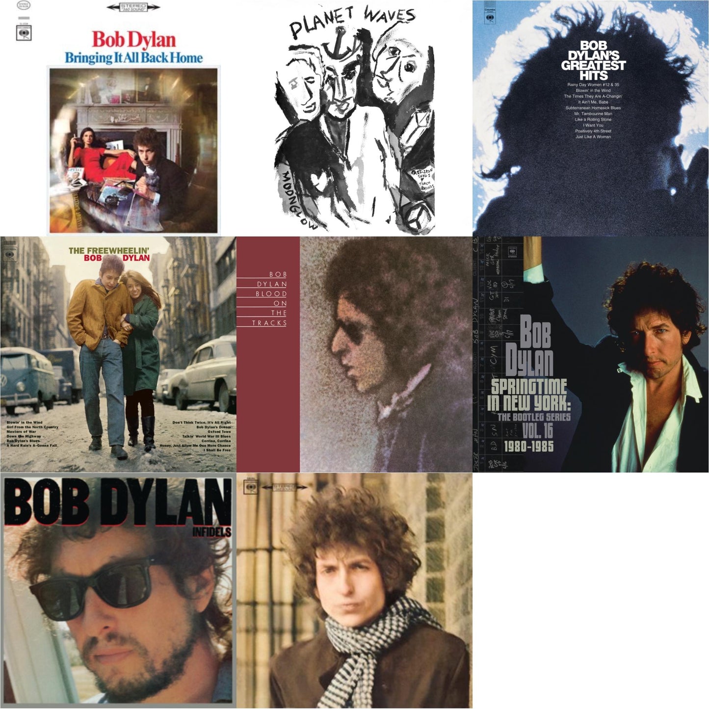 Bob Dylan - Infidels (150G/Dl Insert) & Planet Waves (150G LP Vinyl/Dl) & Blood On The Tracks (150G/Dl Insert) & Springtime In New York: The Bootleg Series Vol. 16 (1980-1985) (2LP) & Bringing It All Back Home & Blonde On Blonde & Freewheelin Bob