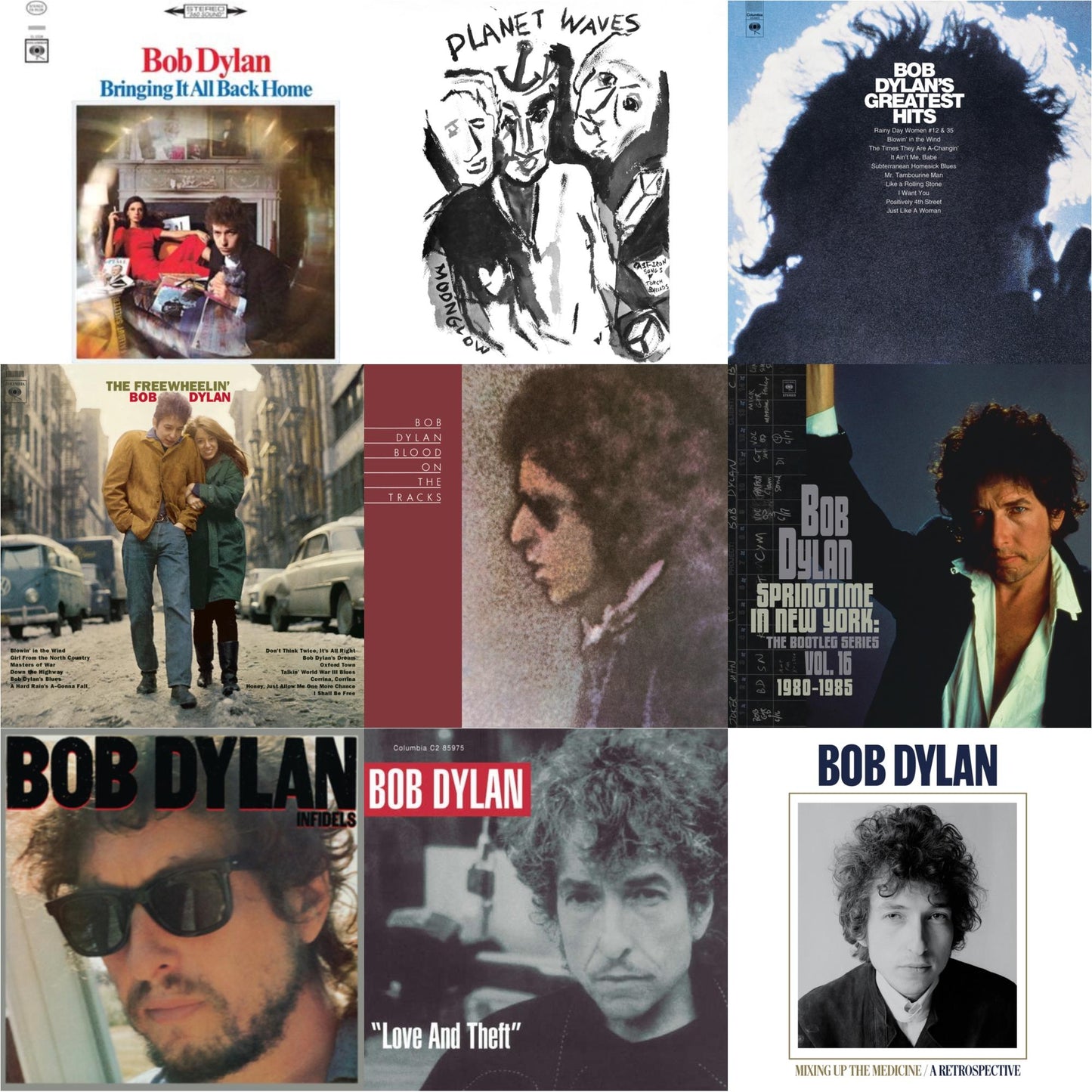 Bob Dylan - Infidels (150G/Dl Insert) & Planet Waves (150G LP Vinyl/Dl) & Blood On The Tracks (150G/Dl Insert) & Springtime In New York: The Bootleg Series Vol. 16 (1980-1985) (2LP) & Bringing It All Back Home & Mixing Up The Medicine & Freewheelin