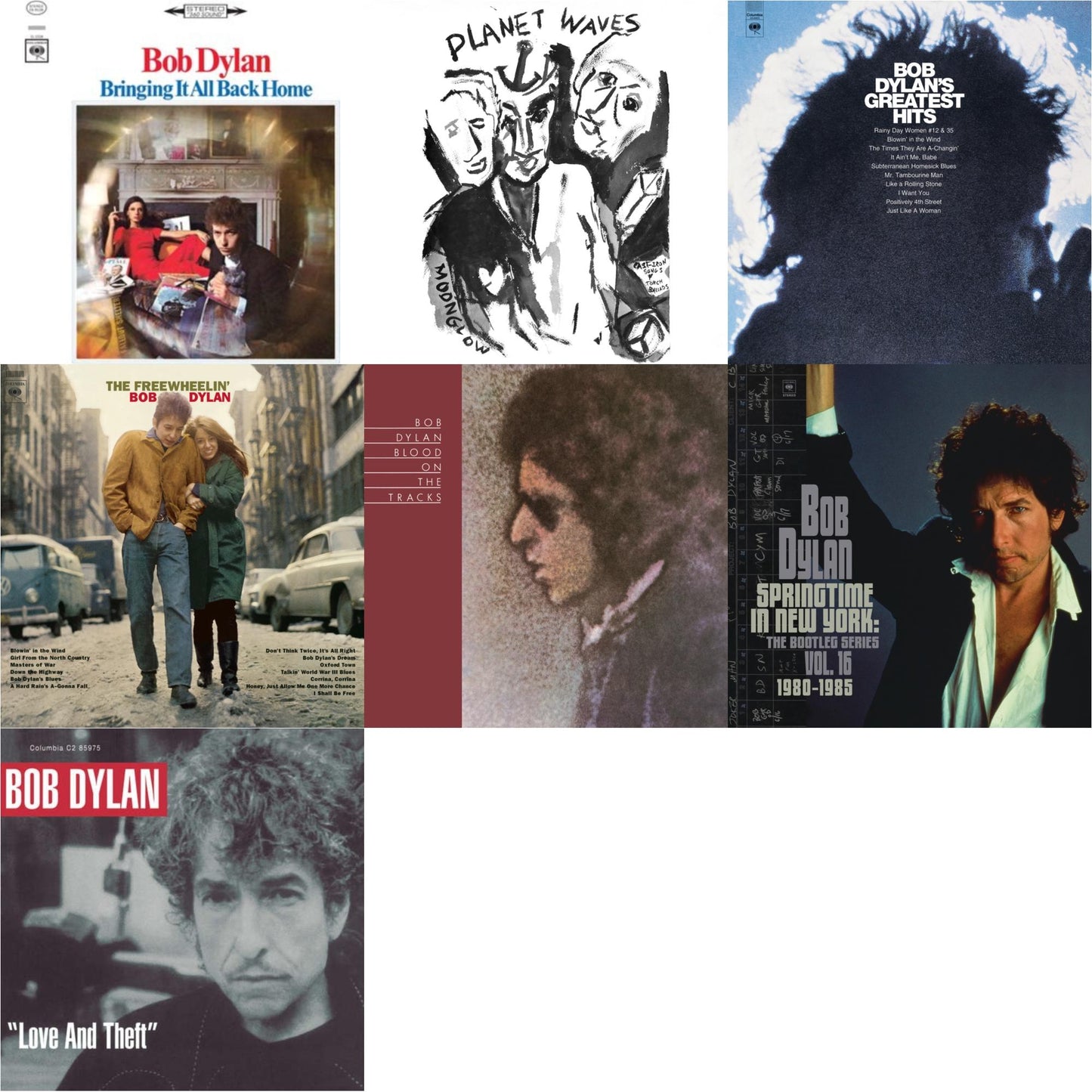 Bob Dylan - Planet Waves (150G LP Vinyl/Dl) & Blood On The Tracks (150G/Dl Insert) & Springtime In New York: The Bootleg Series Vol. 16 (1980-1985) (2LP) & Bringing It All Back Home & Freewheelin Bob Dylan (140G/Dl Code) & Love And Theft (2LP/150G/Dl