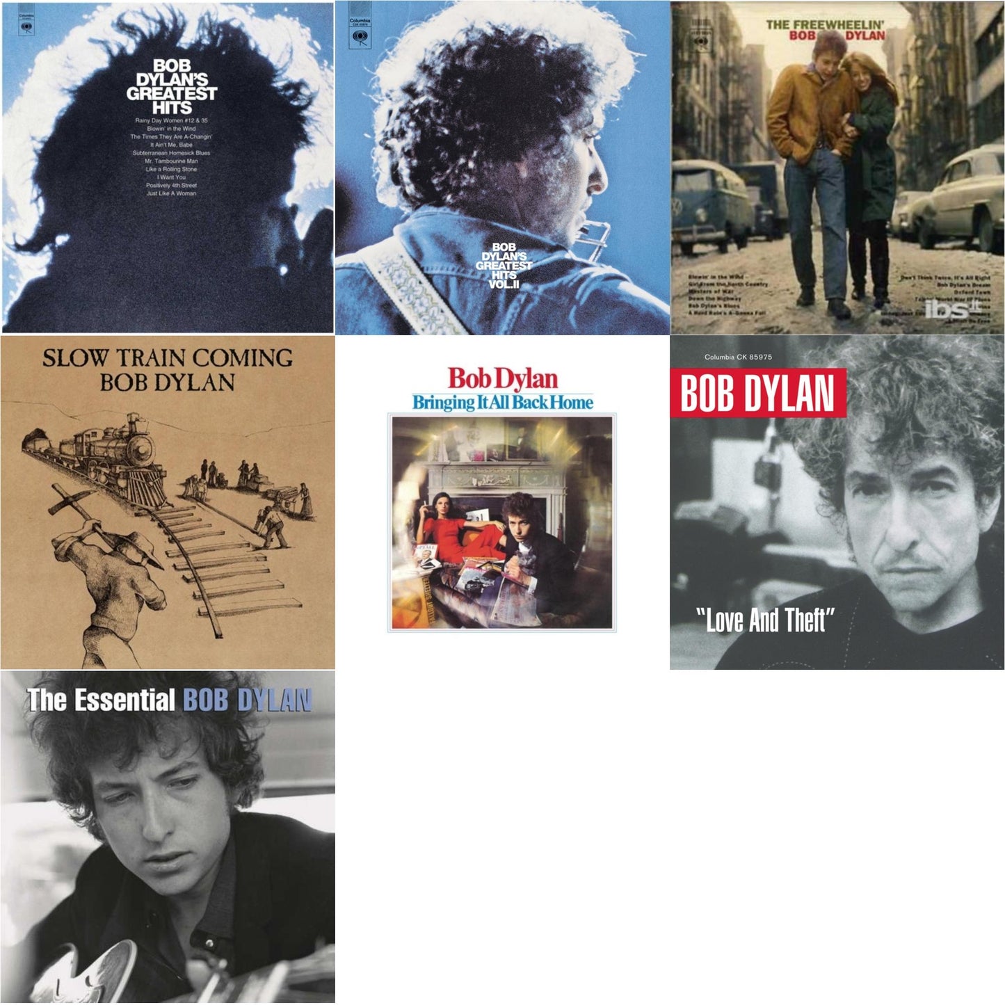 Bob Dylan - Greatest Hits Vol.1 & Greatest Hits Vol.2 & Freewheelin Bob Dylan & Slow Train Coming & Bringing It All Back Home & Love & Theft & Essential Bob Dylan - CD Bundle