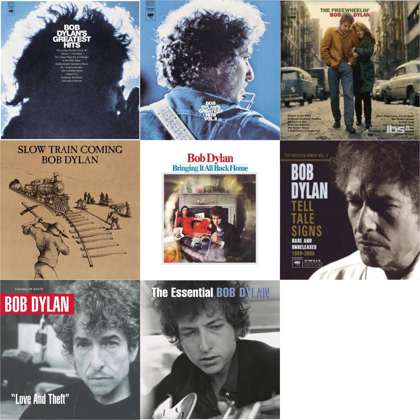 Bob Dylan - Greatest Hits Vol.1 & Greatest Hits Vol.2 & Freewheelin Bob Dylan & Slow Train Coming & Bringing It All Back Home & Tell Tale Signs: Bootleg Series Vol.8 & Love & Theft & Essential Bob Dylan - CD Bundle