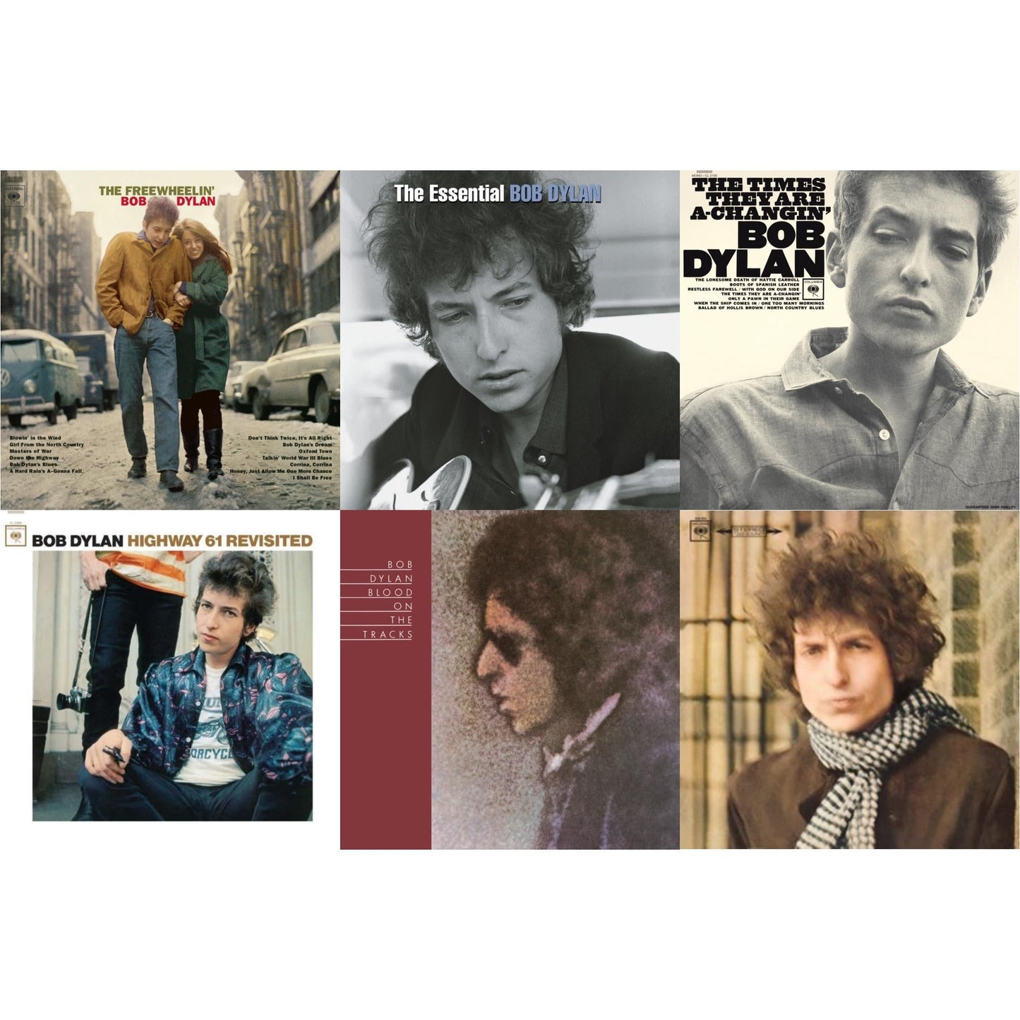 Bob Dylan - Blood On The Tracks (150G/Dl Insert) & Blonde On Blonde & Times They Are A-Changin (Mono) & Highway 61 Revisited & Essential Bob Dylan & Freewheelin Bob Dylan (140G/Dl Code) - LP Vinyl Bundle