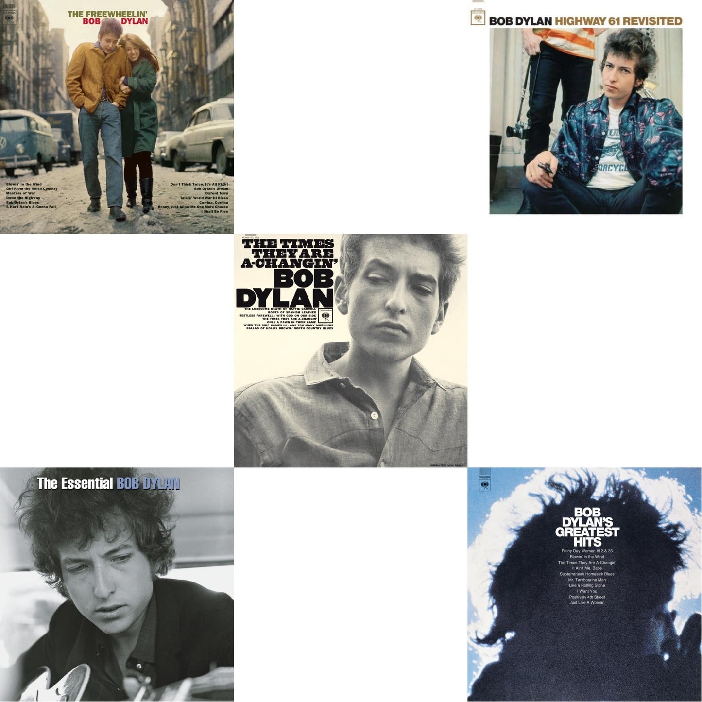 Bob Dylan - Times They Are A-Changin (Mono) & Highway 61 Revisited & Essential Bob Dylan & Freewheelin Bob Dylan (140G/Dl Code) & Greatest Hits (150G/Dl Card) - LP Vinyl Bundle