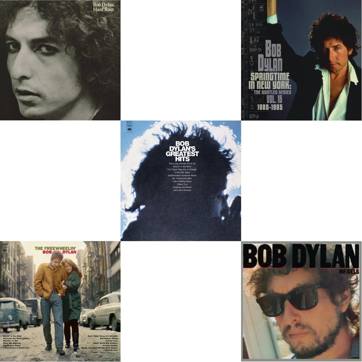 Bob Dylan - Infidels (150G/Dl Insert) & Springtime In New York: The Bootleg Series Vol. 16 (1980-1985) (2LP) & Hard Rain (150G/Dl Card) & Freewheelin Bob Dylan (140G/Dl Code) & Greatest Hits (150G/Dl Card)