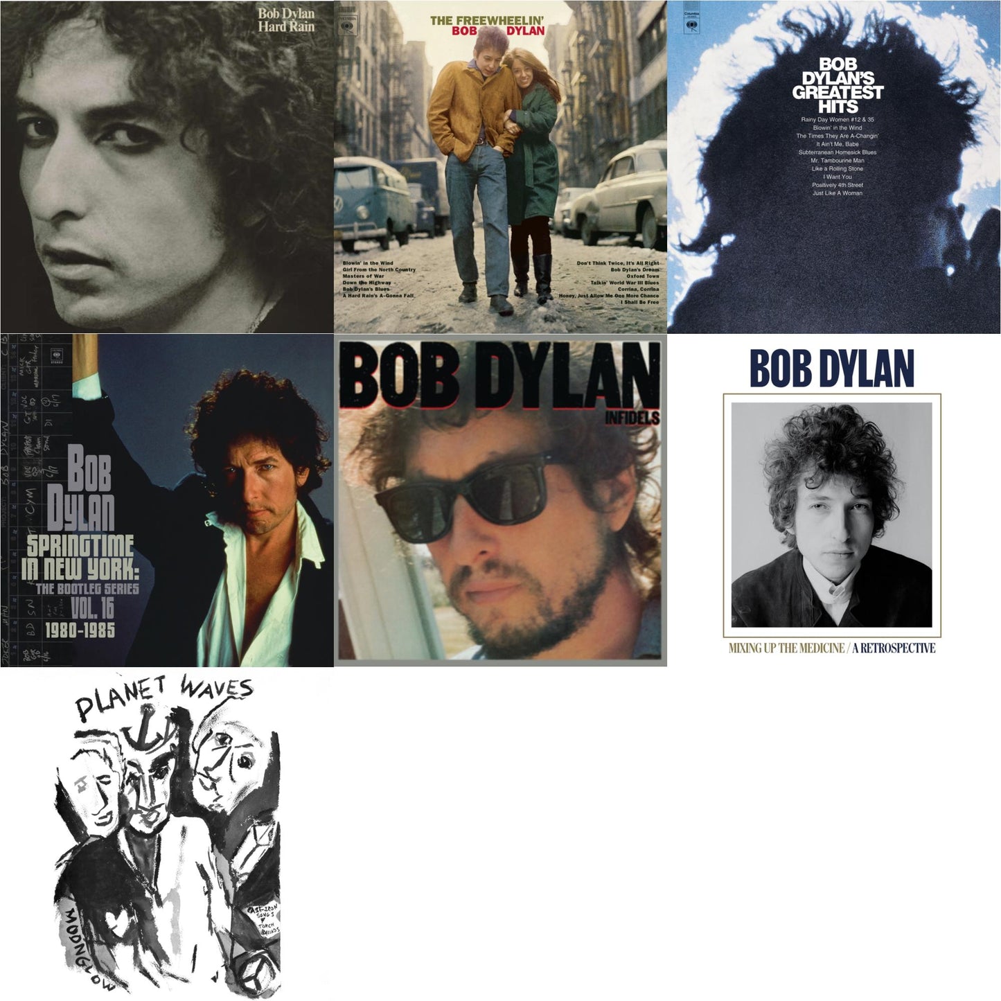 Bob Dylan - Infidels (150G/Dl Insert) & Planet Waves (150G LP Vinyl/Dl) & Springtime In New York: The Bootleg Series Vol. 16 (1980-1985) (2LP) & Mixing Up The Medicine & Hard Rain (150G/Dl Card) & Freewheelin Bob Dylan (140G/Dl Code) & Greatest Hits