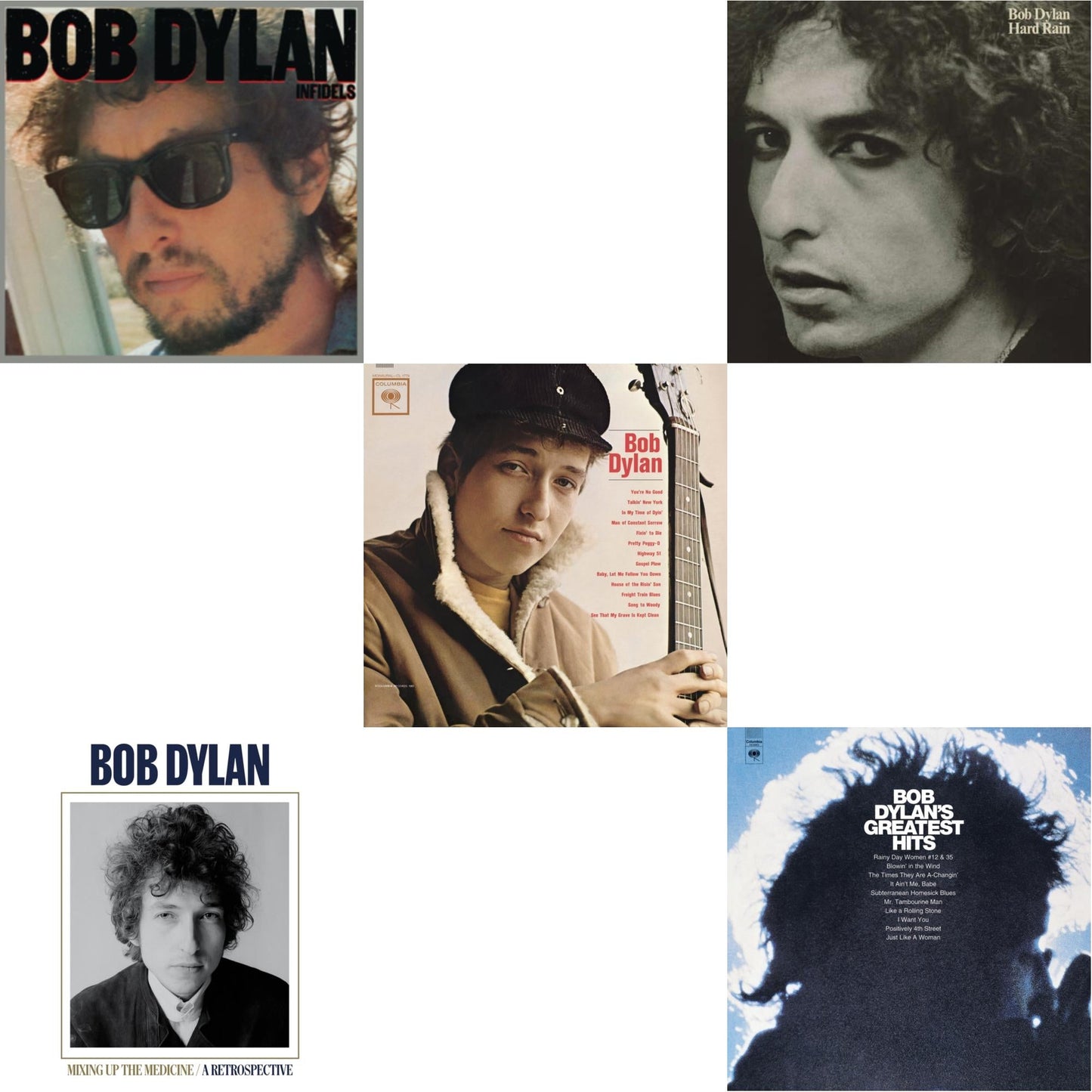 Bob Dylan - Infidels (150G/Dl Insert) & Mixing Up The Medicine & Bob Dylan (Mono) & Hard Rain (150G/Dl Card) & Greatest Hits (150G/Dl Card) - LP Vinyl Bundle