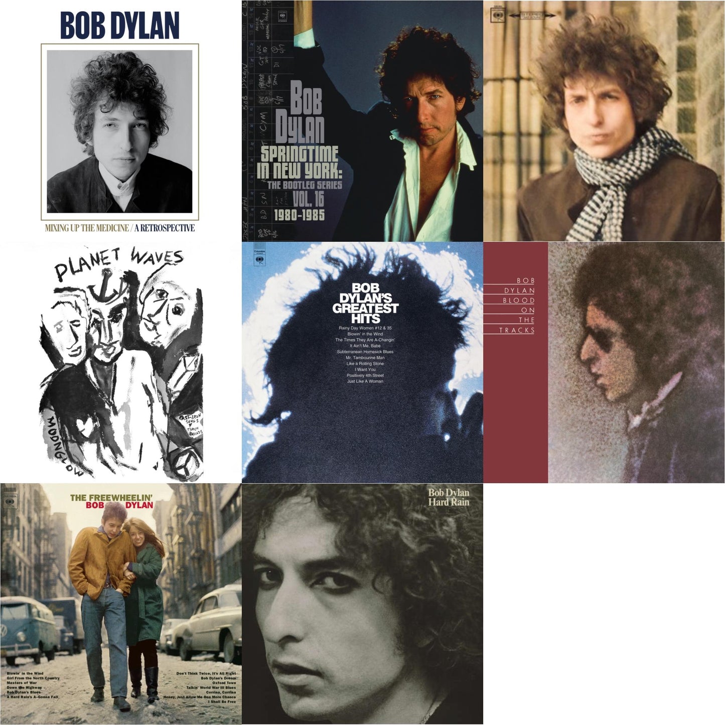 Bob Dylan - Planet Waves (150G LP Vinyl/Dl) & Blood On The Tracks (150G/Dl Insert) & Springtime In New York: The Bootleg Series Vol. 16 (1980-1985) (2LP) & Blonde On Blonde & Mixing Up The Medicine & Hard Rain (150G/Dl Card) & Freewheelin Bob Dylan