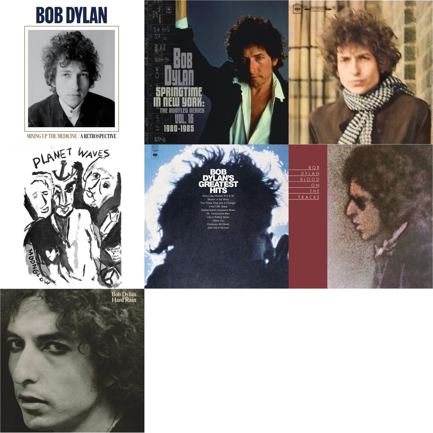 Bob Dylan - Planet Waves (150G LP Vinyl/Dl) & Blood On The Tracks (150G/Dl Insert) & Springtime In New York: The Bootleg Series Vol. 16 (1980-1985) (2LP) & Blonde On Blonde & Mixing Up The Medicine & Hard Rain (150G/Dl Card) & Greatest Hits (150G/Dl