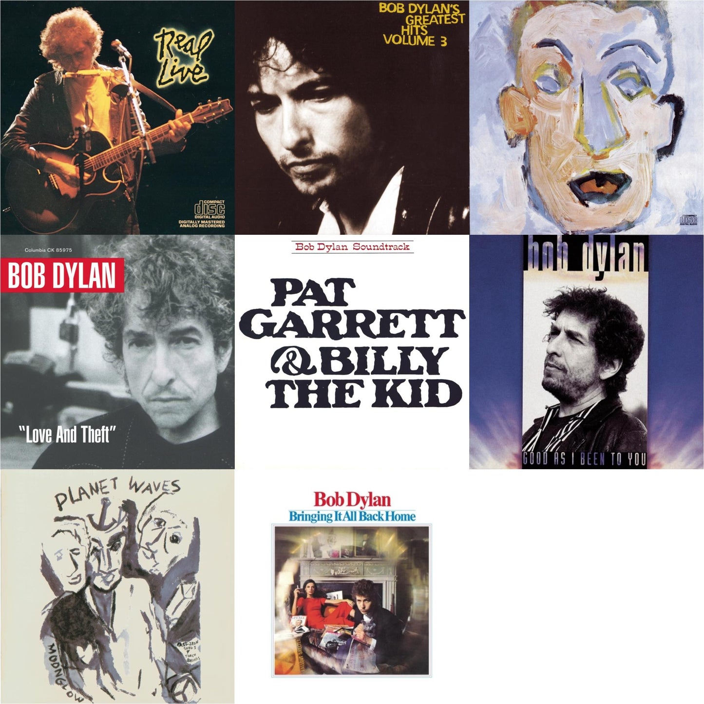 Bob Dylan - Bringing It All Back Home & Pat Garrett & Billy The Kid & Good As I Been To You & Real Live & Greatest Hits Vol.3 & Planet Waves & Self Portrait & Love & Theft - CD Bundle