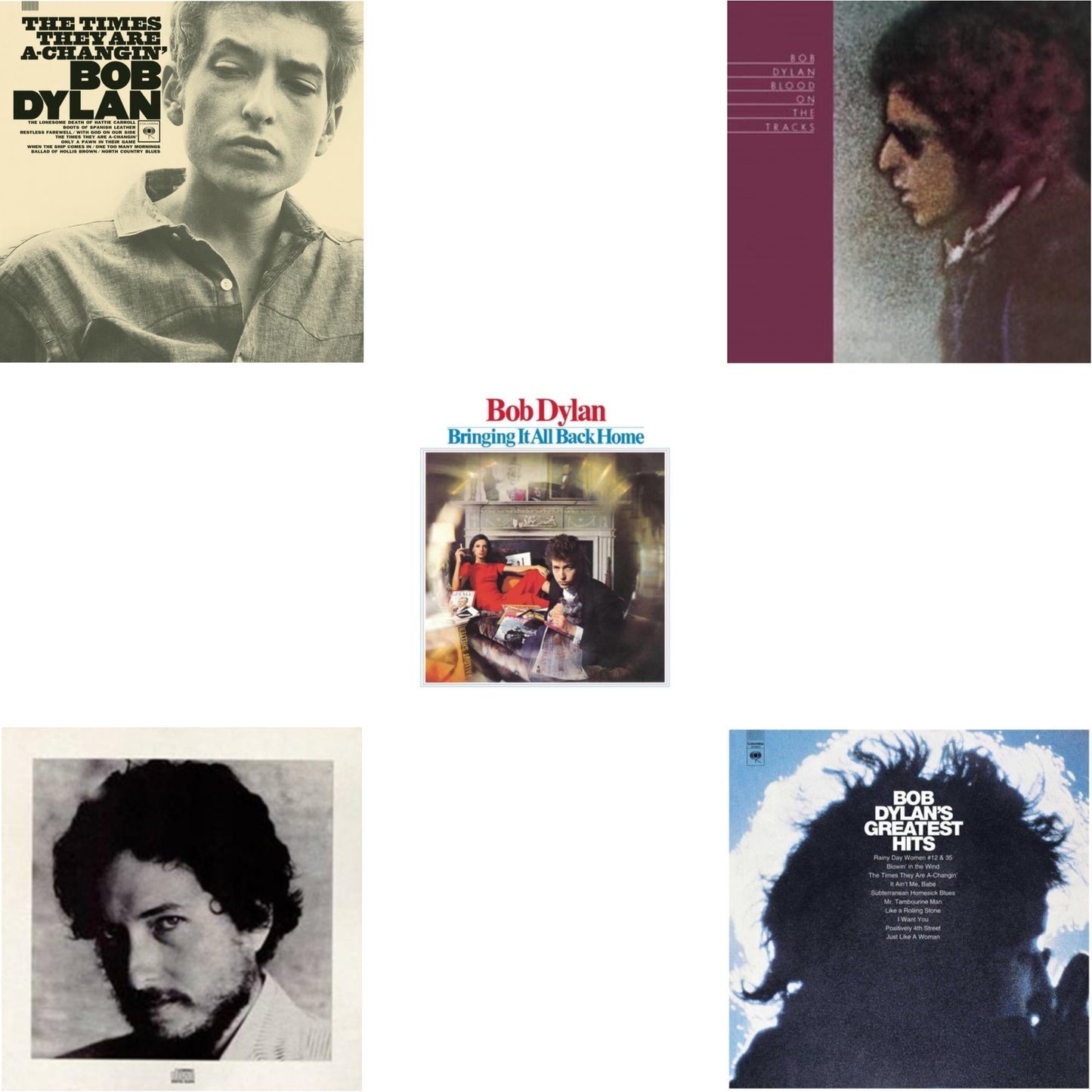 Bob Dylan - Greatest Hits Vol.1 & Blood On The Tracks & Bringing It All Back Home & Times They Are A-Changin & New Morning - CD Bundle