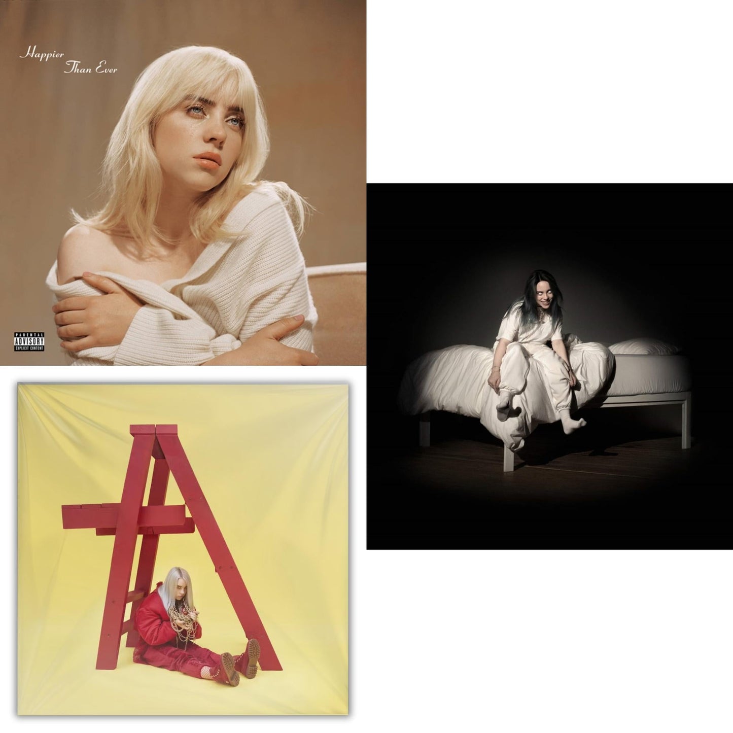 Billie Eilish - Happier Than Ever (2LP/Recycled Vinyl/Rainbow Foil Jacket) (Rsd) & Billie Eilish - Dont Smile At Me (Black LP Vinyl) & When We All Fall Asleep, Where Do We Go? (Pale Yellow LP Vinyl)