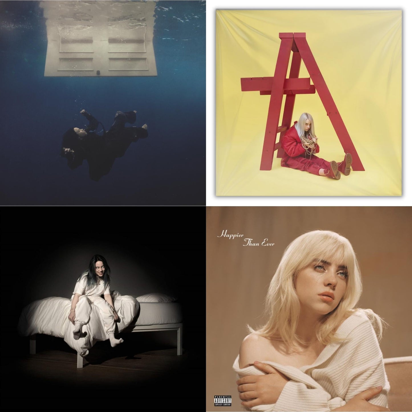Billie Eilish - Happier Than Ever (X) (2LP) & Hit Me Hard & Soft (Recycled Black LP Vinyl) & Billie Eilish - Dont Smile At Me (Black LP Vinyl) & When We All Fall Asleep, Where Do We Go? (Pale Yellow LP Vinyl)