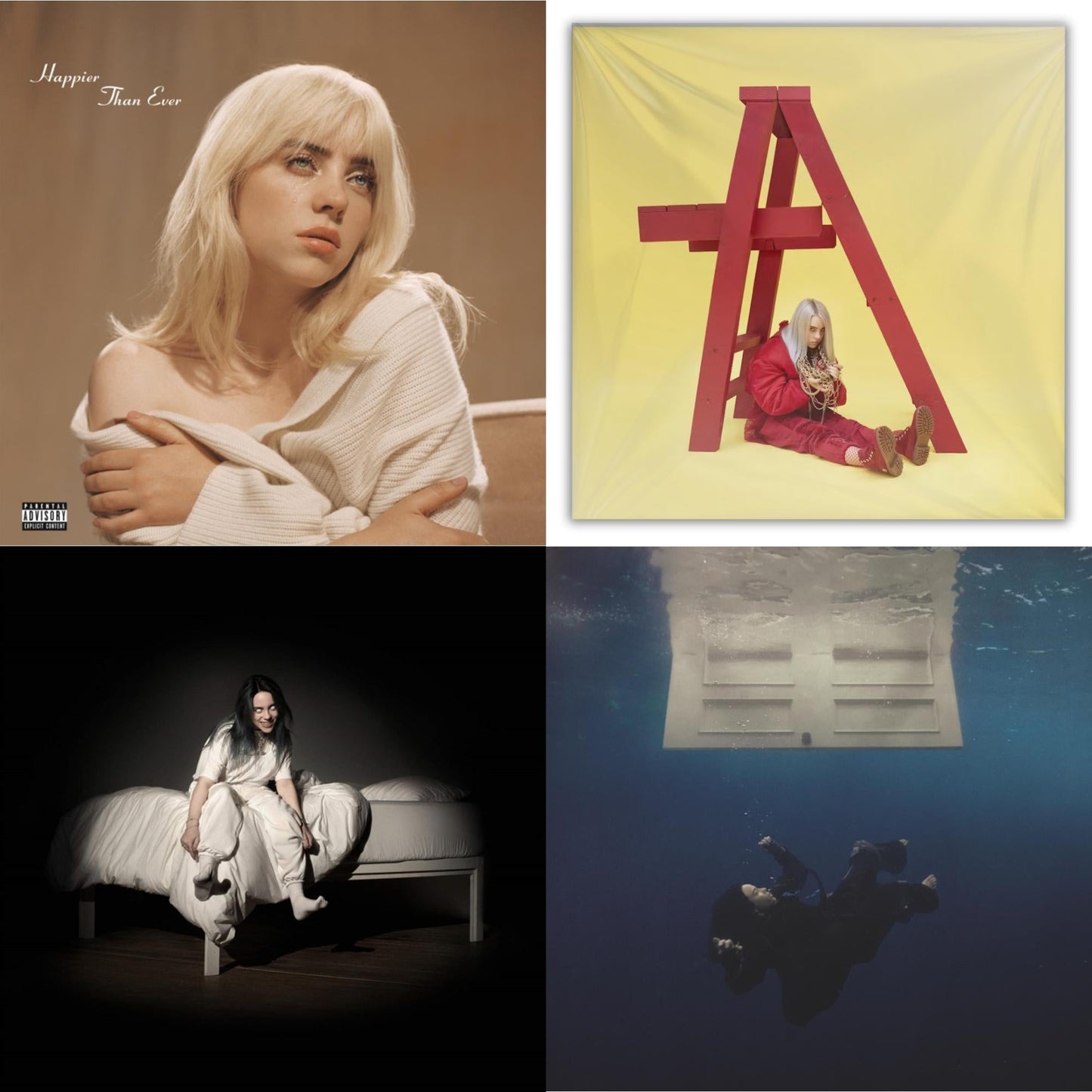 Billie Eilish - Happier Than Ever (X) (2LP) & Hit Me Hard & Soft (Recycled Black LP Vinyl) & Billie Eilish - Dont Smile At Me (Black LP Vinyl) & When We All Fall Asleep, Where Do We Go? (Pale Yellow LP Vinyl)