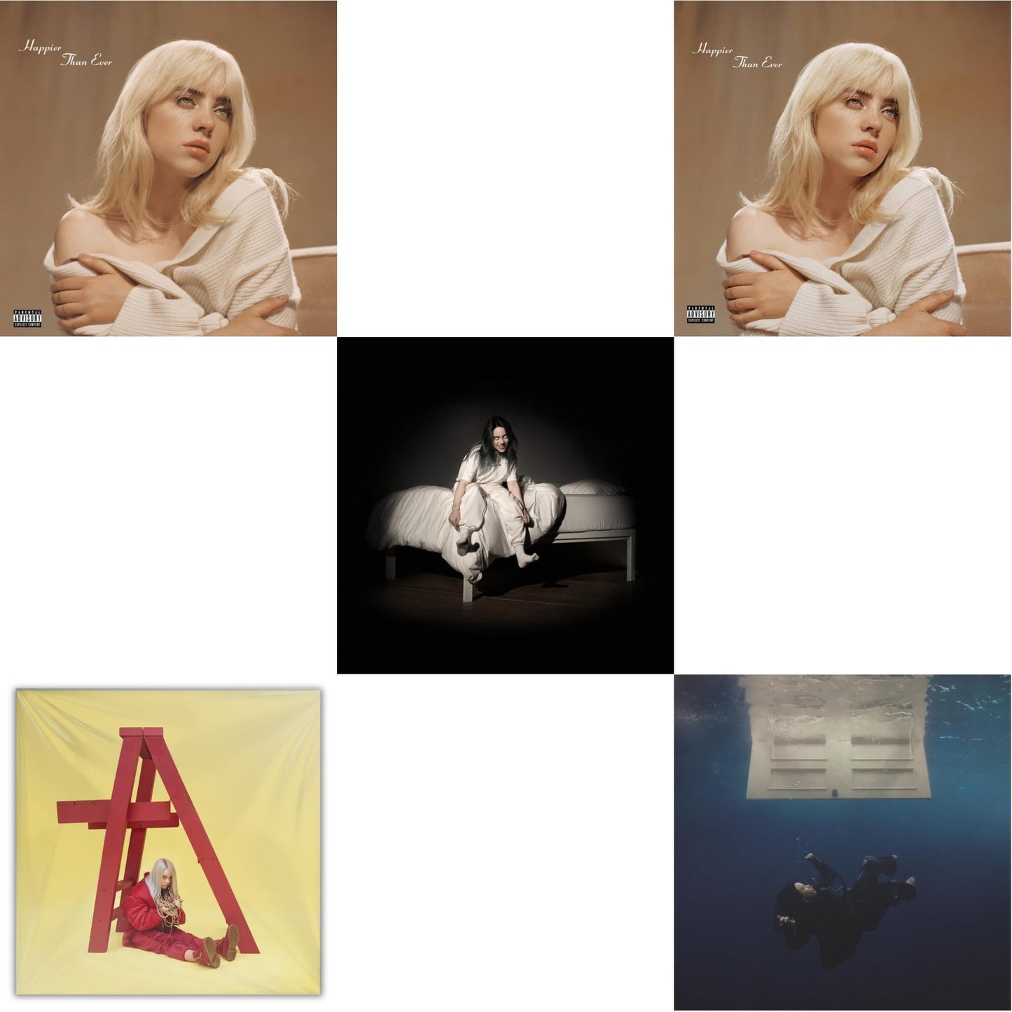 Billie Eilish - Happier Than Ever (X) (2LP) & Happier Than Ever (2LP/Recycled Vinyl/Rainbow Foil Jacket) (Rsd) & Hit Me Hard & Soft (Recycled Black LP Vinyl) & Billie Eilish - Dont Smile At Me (Black LP Vinyl) & When We All Fall Asleep, Where Do We