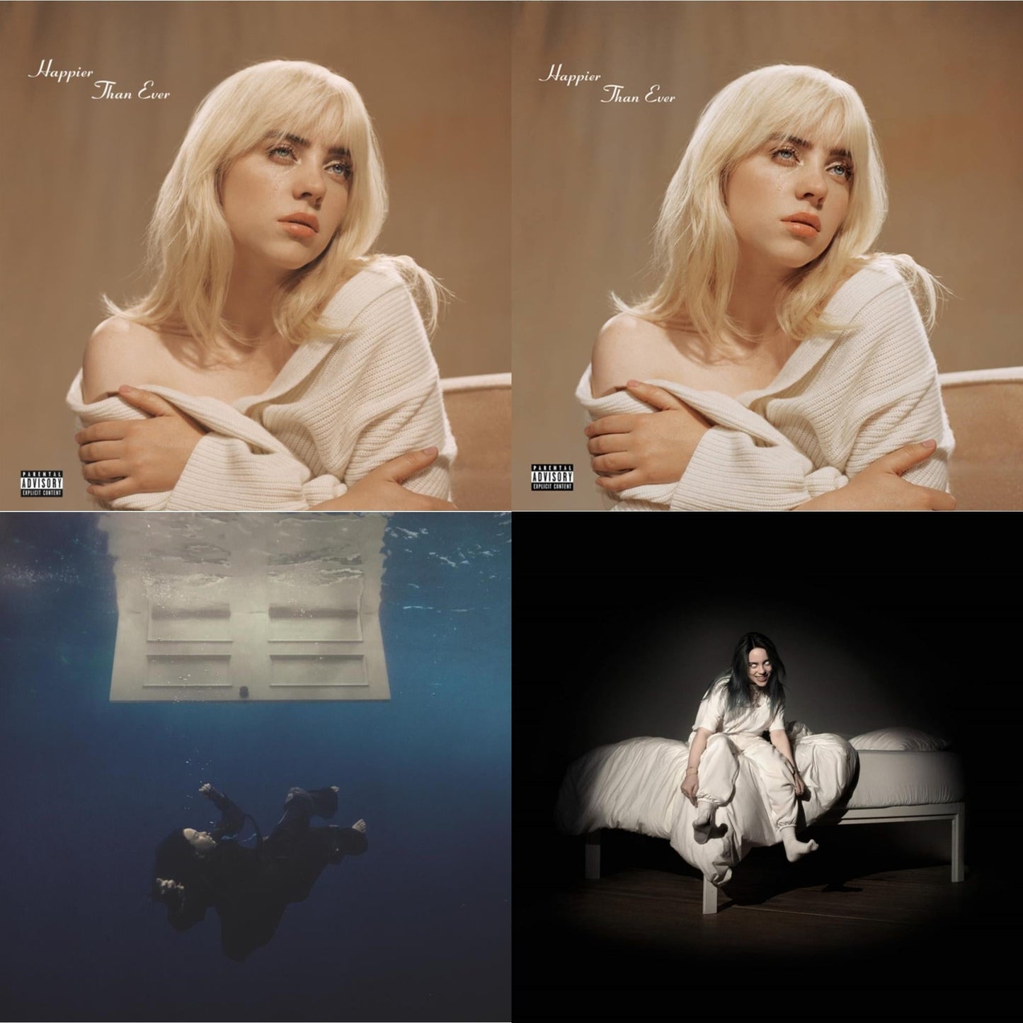 Billie Eilish - Happier Than Ever (X) (2LP) & Happier Than Ever (2LP/Recycled Vinyl/Rainbow Foil Jacket) (Rsd) & Hit Me Hard & Soft (Recycled Black LP Vinyl) & When We All Fall Asleep, Where Do We Go? (Pale Yellow LP Vinyl)